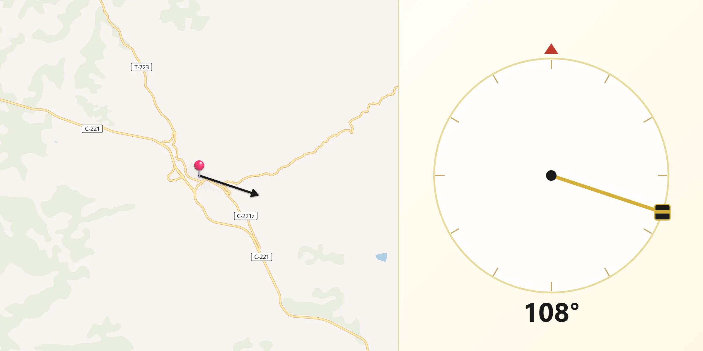 Dirección de la Qibla desde Batea