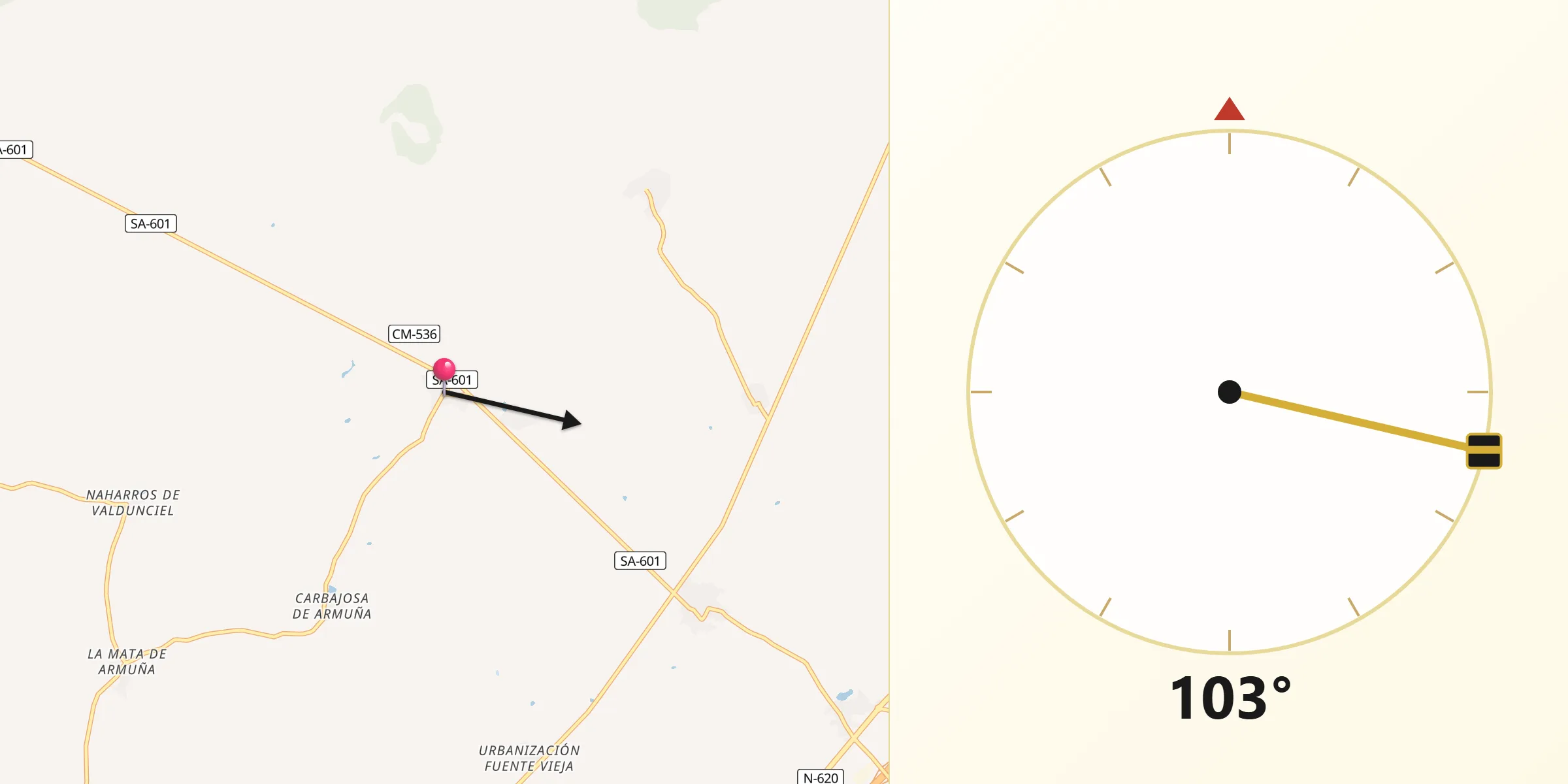 Dirección de la Qibla desde Palencia de Negrilla