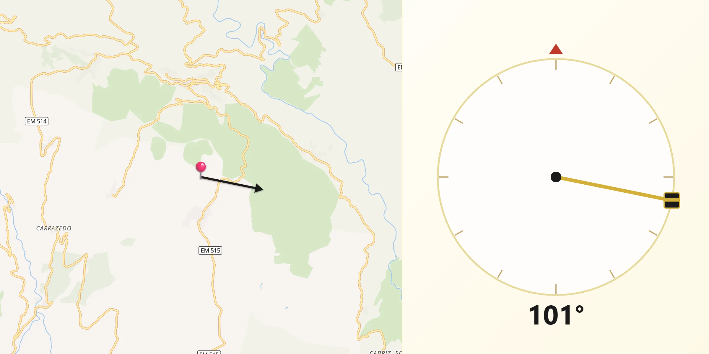 Direção da Qibla a partir de Tabuaço