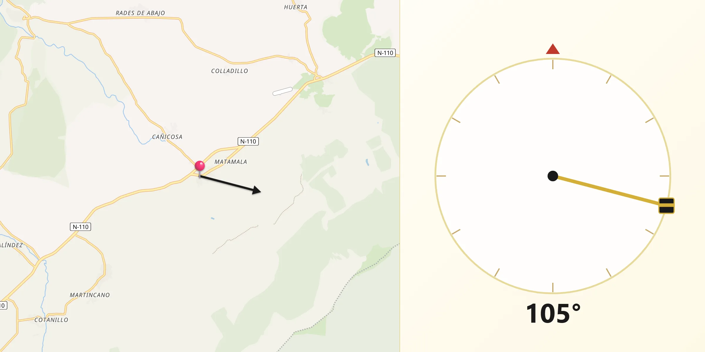 Dirección de la Qibla desde Matabuena