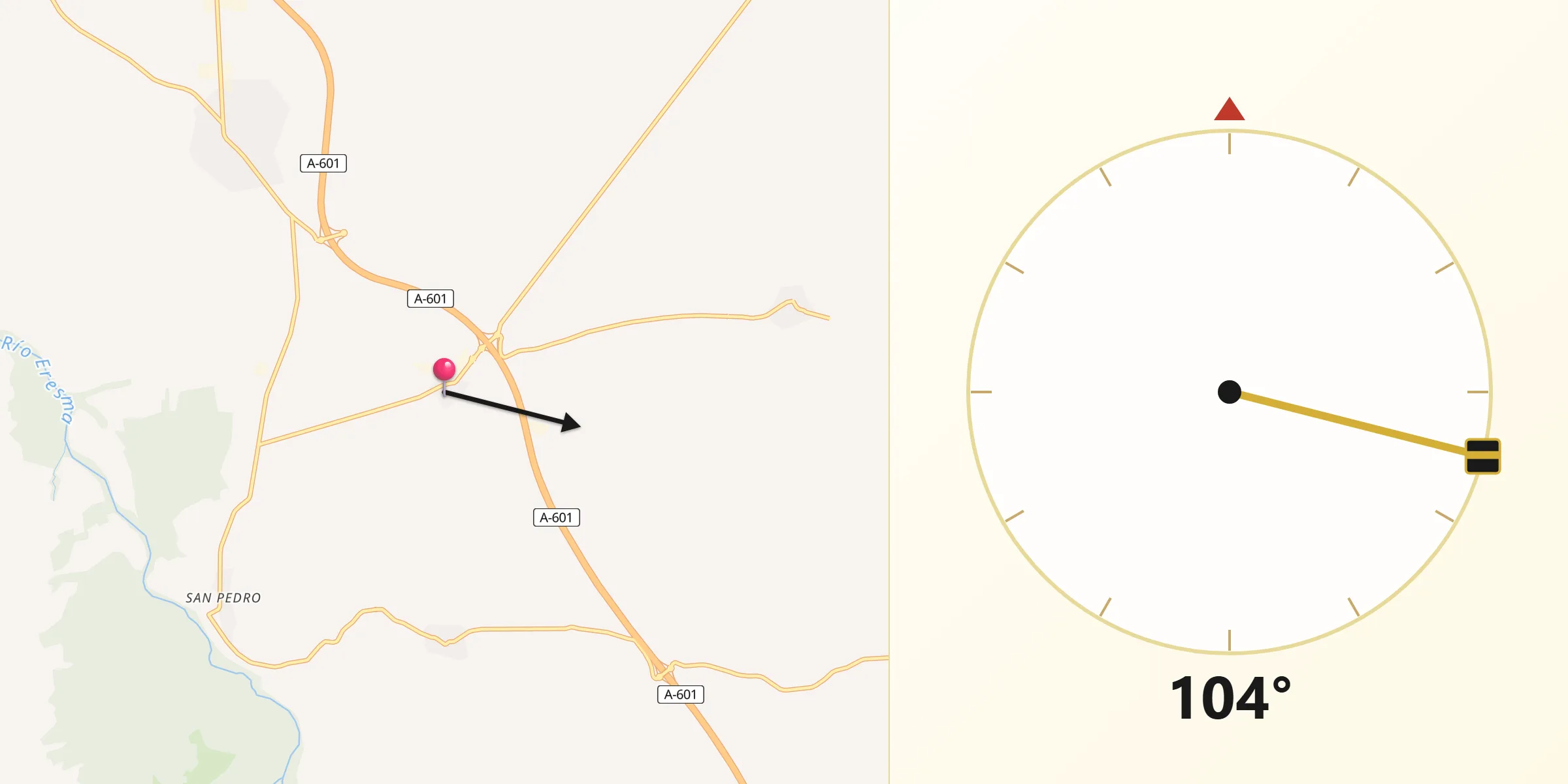 Dirección de la Qibla desde Tabanera la Luenga