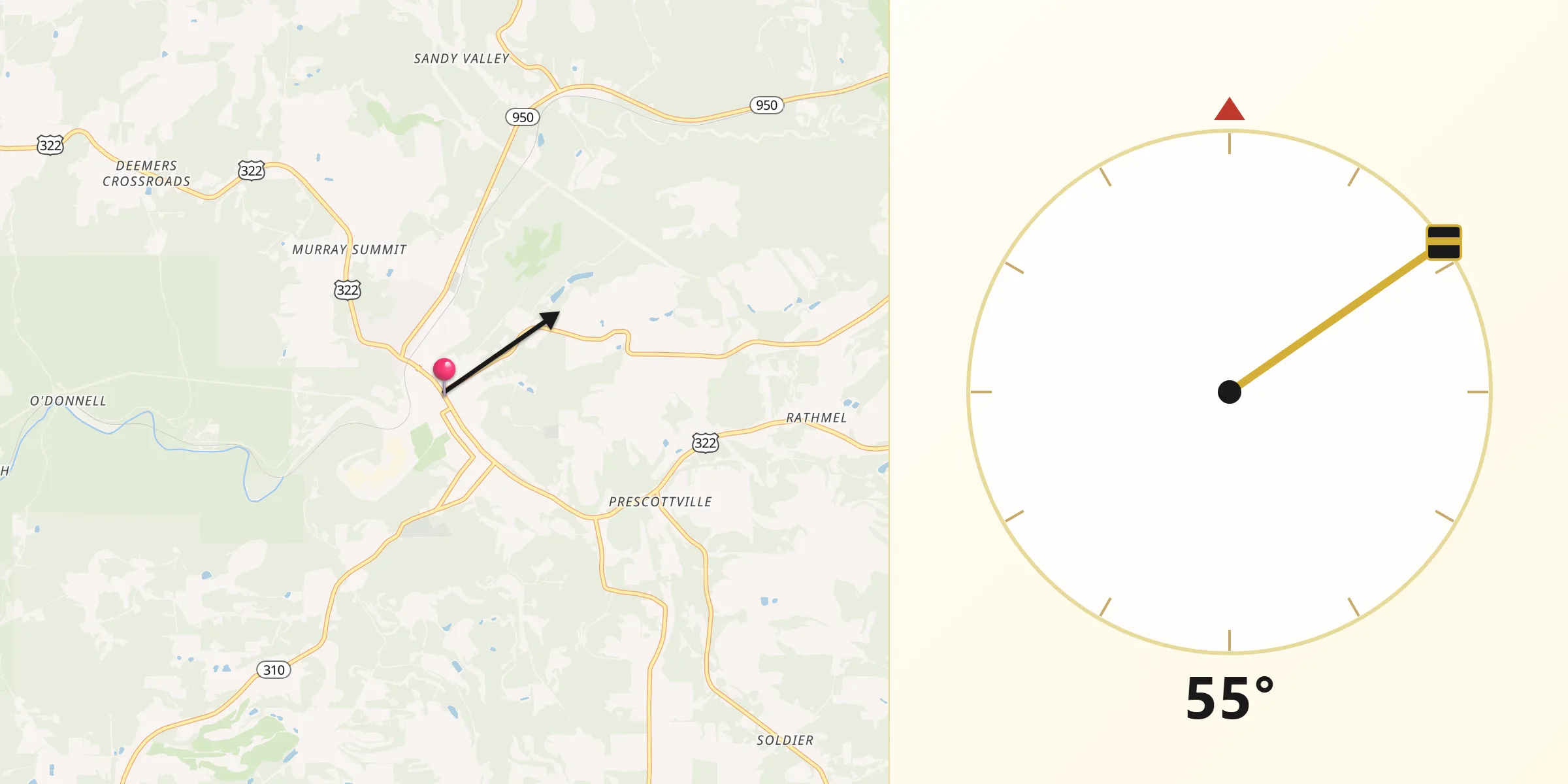 Qibla Direction from Reynoldsville