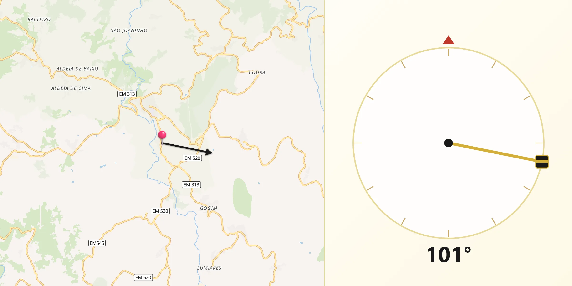 Direção da Qibla a partir de Armamar