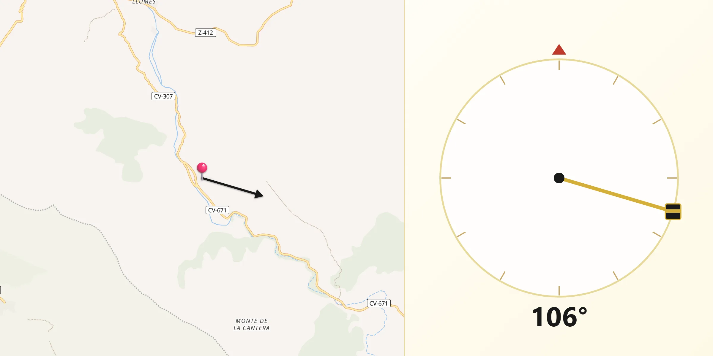 Dirección de la Qibla desde Cimballa