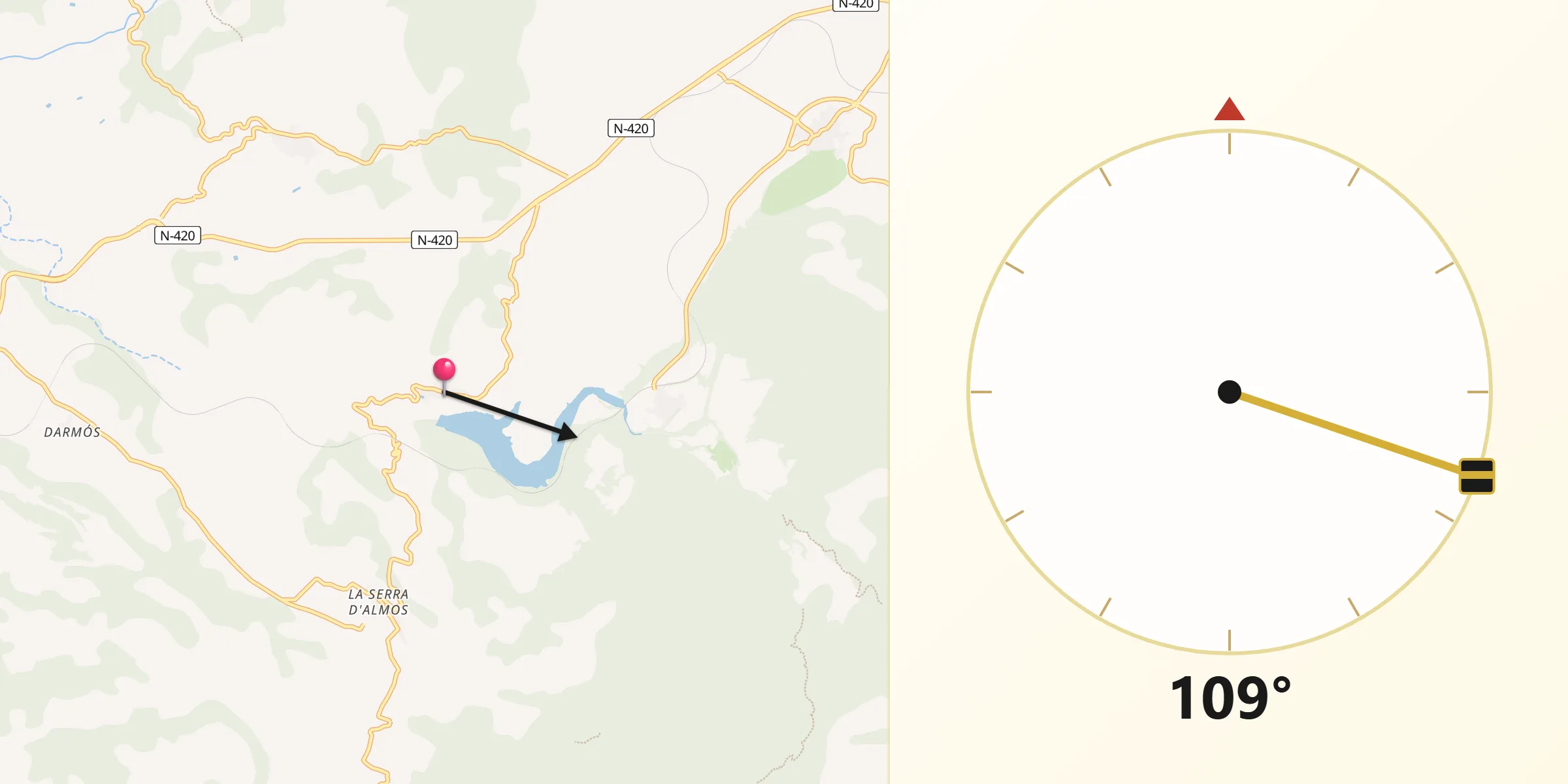 Dirección de la Qibla desde Guiamets