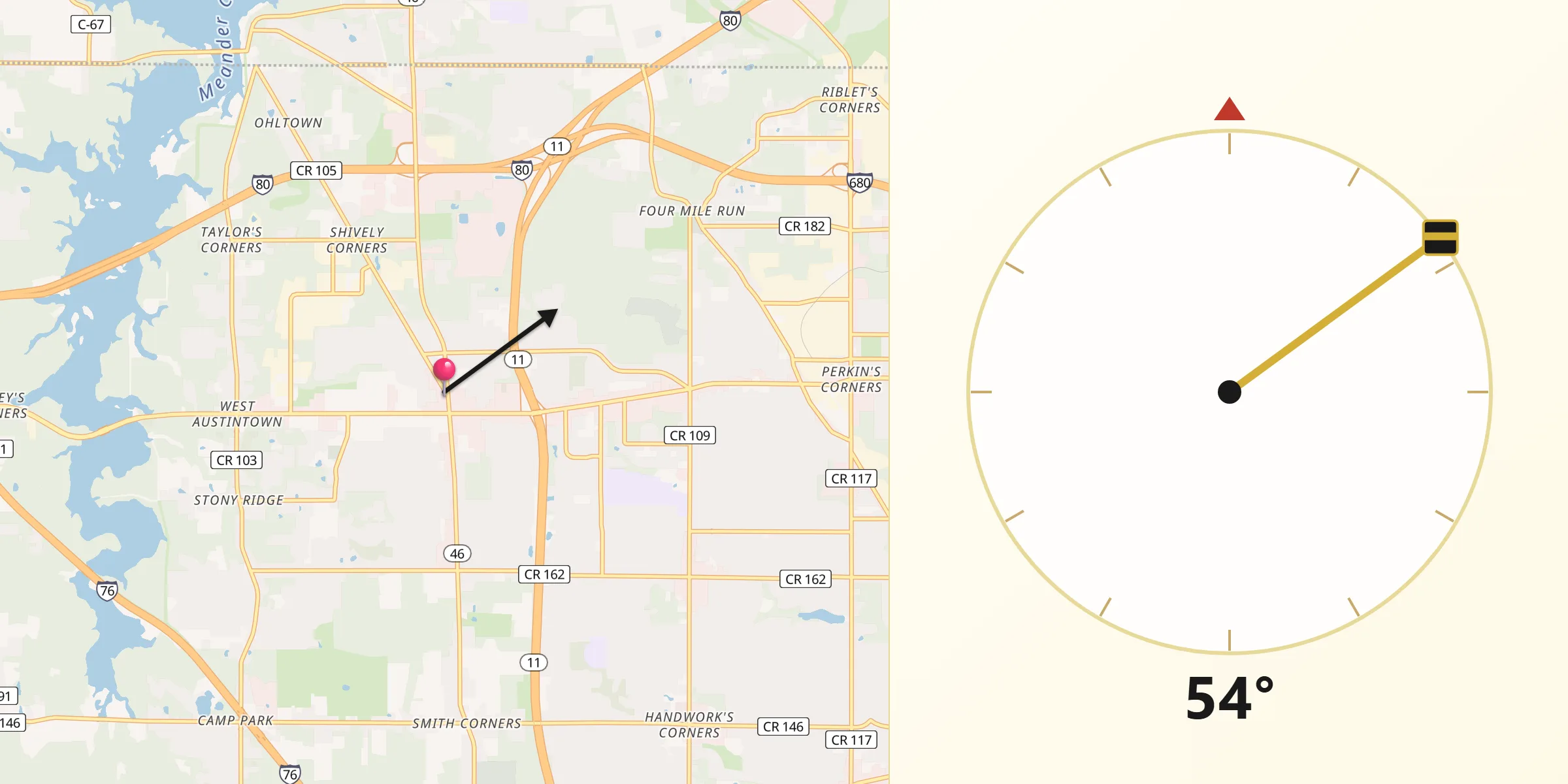 Qibla Direction from Austintown