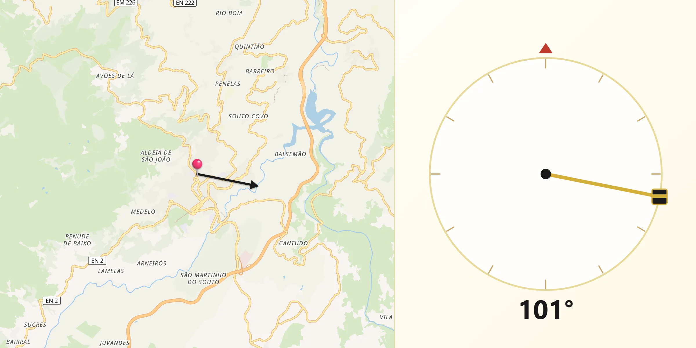 Direção da Qibla a partir de Lamego