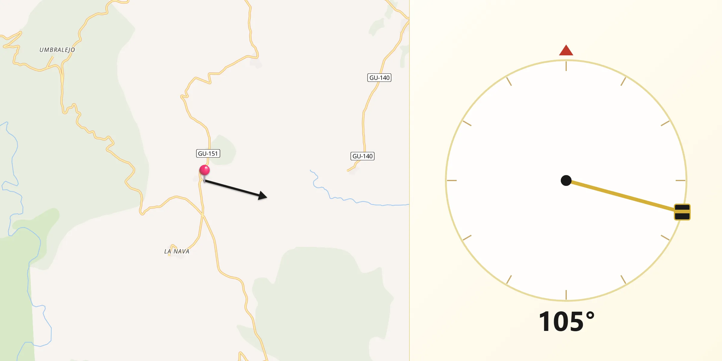 Dirección de la Qibla desde Arroyo de las Fraguas