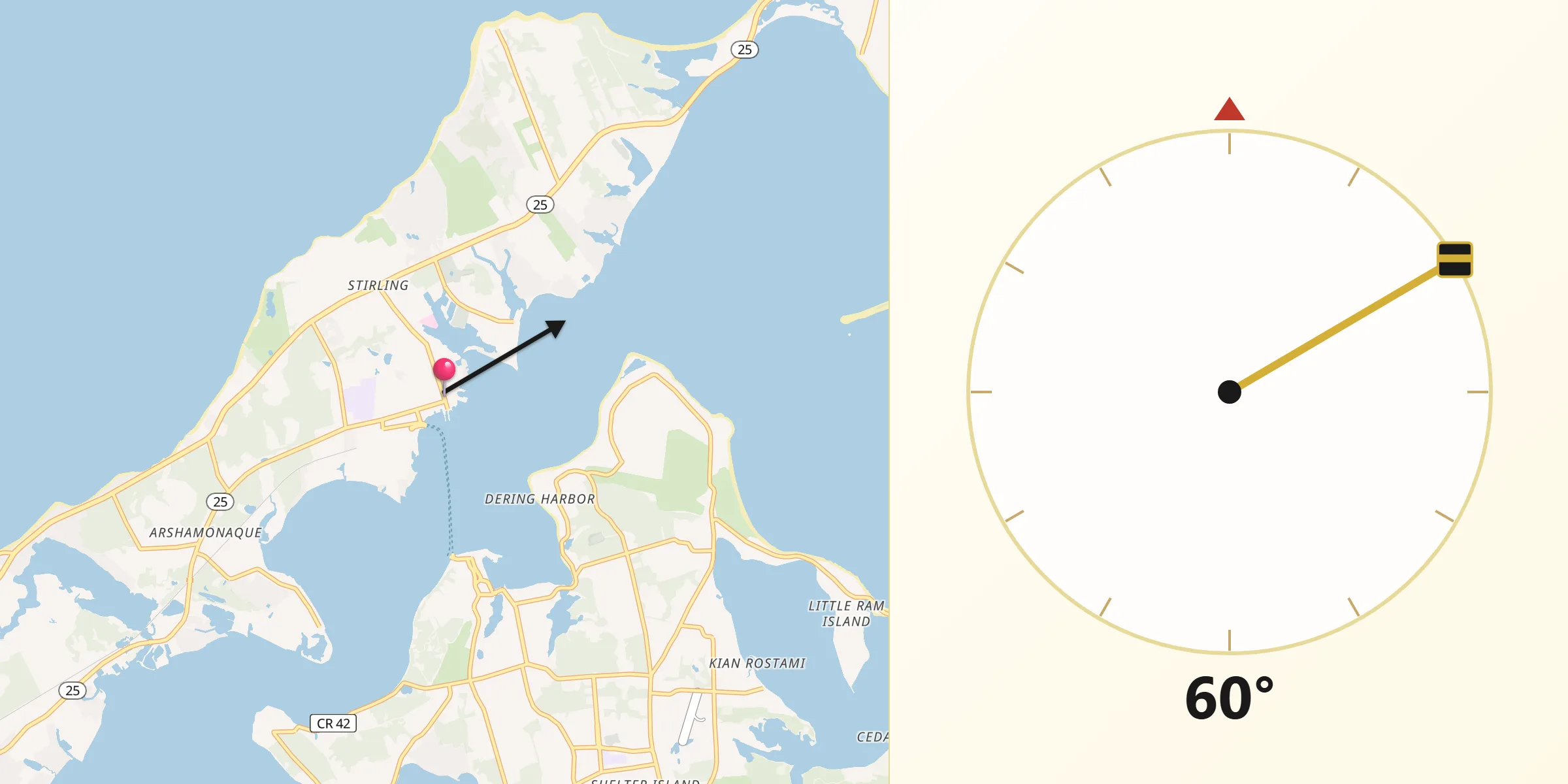 Qibla Direction from Greenport