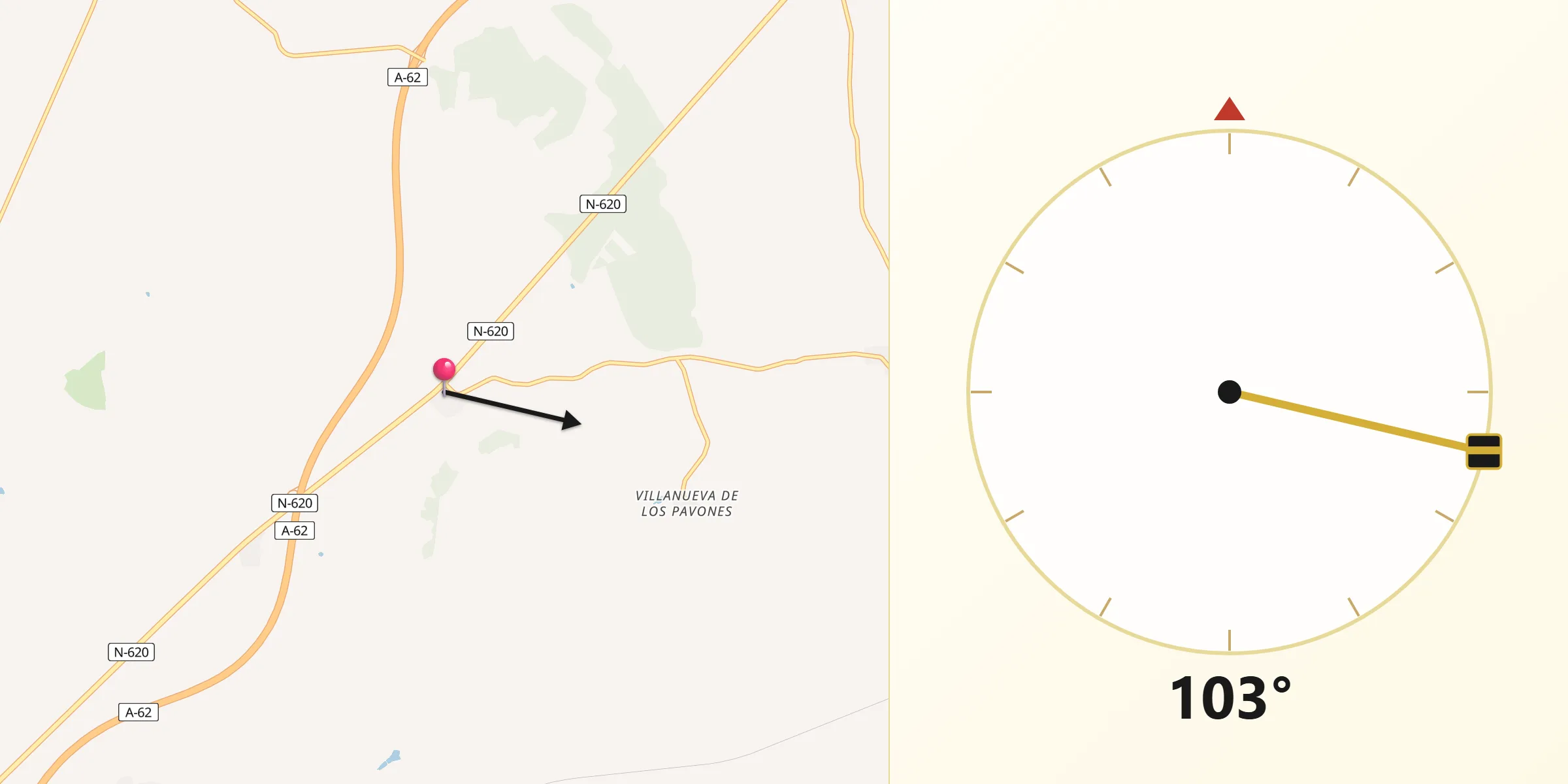 Dirección de la Qibla desde La Orbada