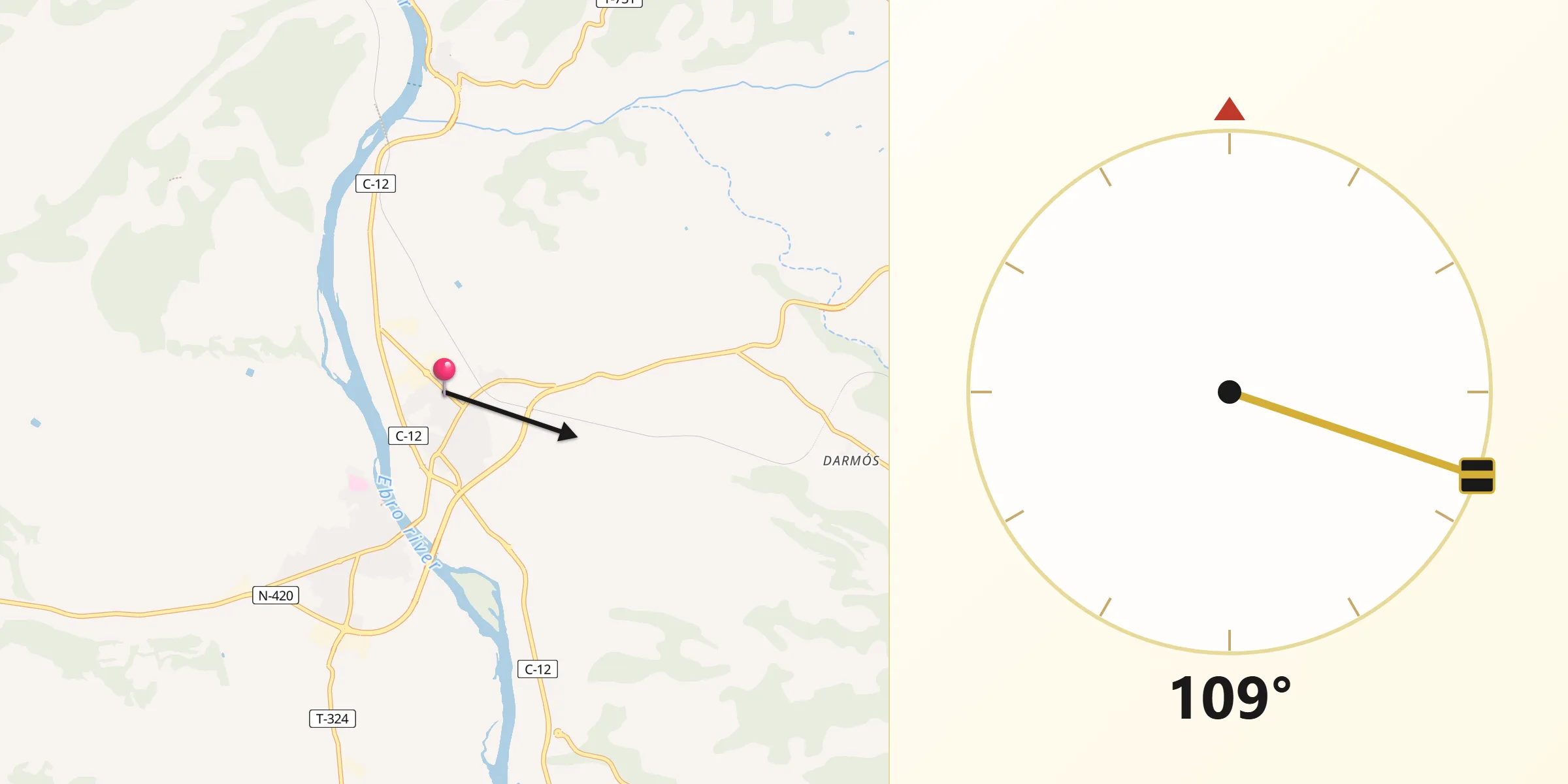 Dirección de la Qibla desde Móra la Nova