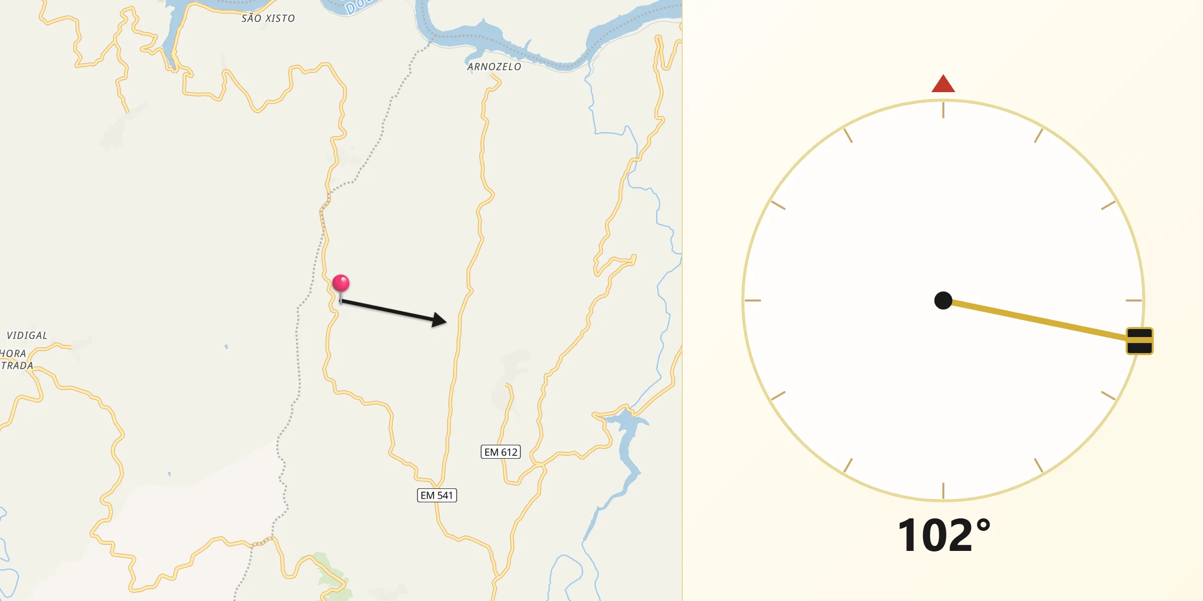 Direção da Qibla a partir de Custoias