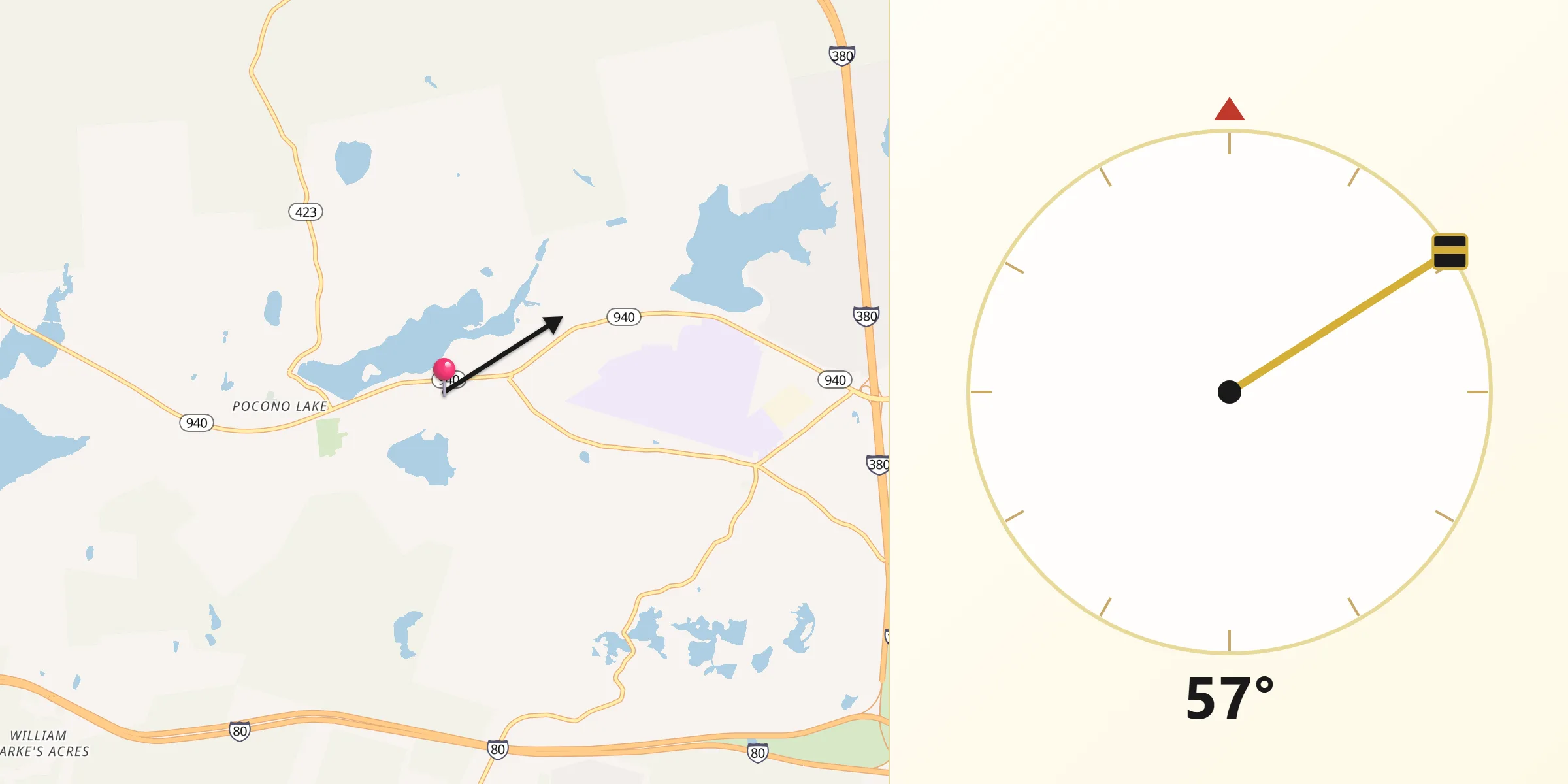 Qibla Direction from Pocono Pines