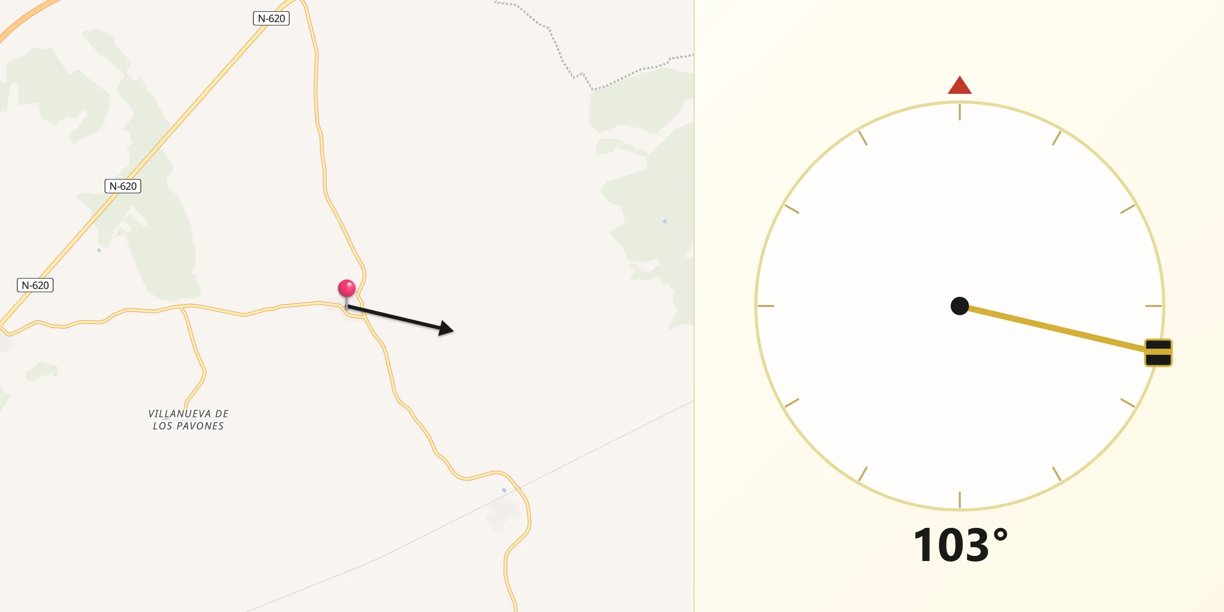 Dirección de la Qibla desde Espino de la Orbada