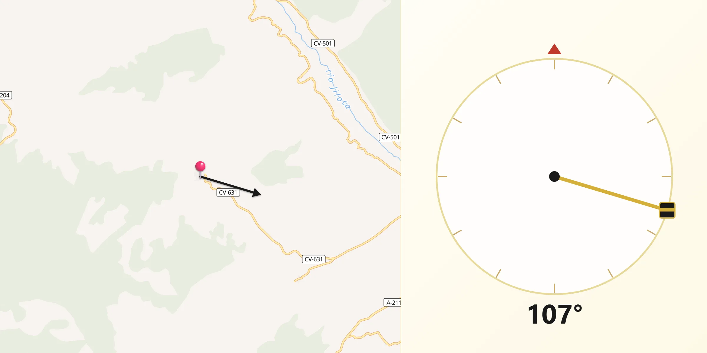 Dirección de la Qibla desde Orcajo