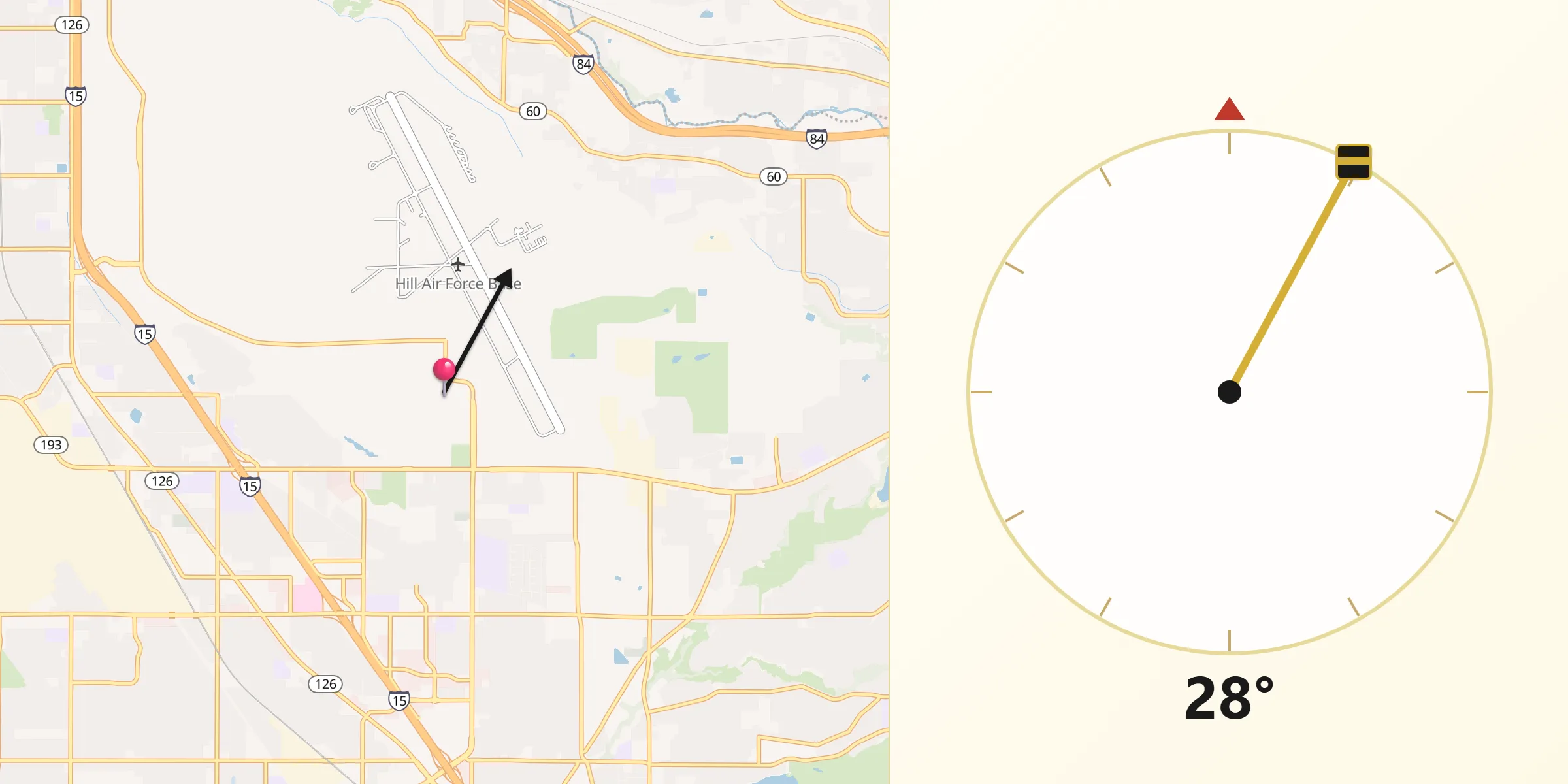 Qibla Direction from Hill Air Force Base