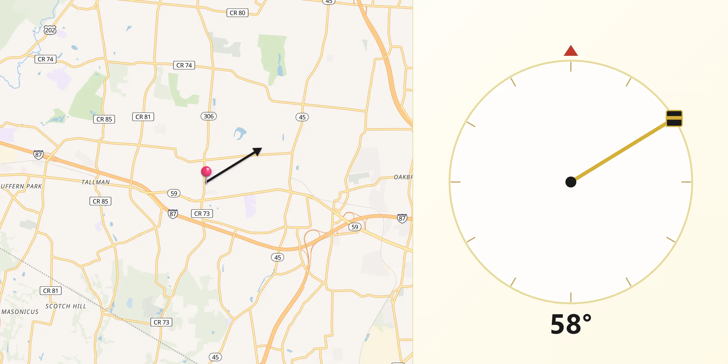 Qibla Direction from Monsey
