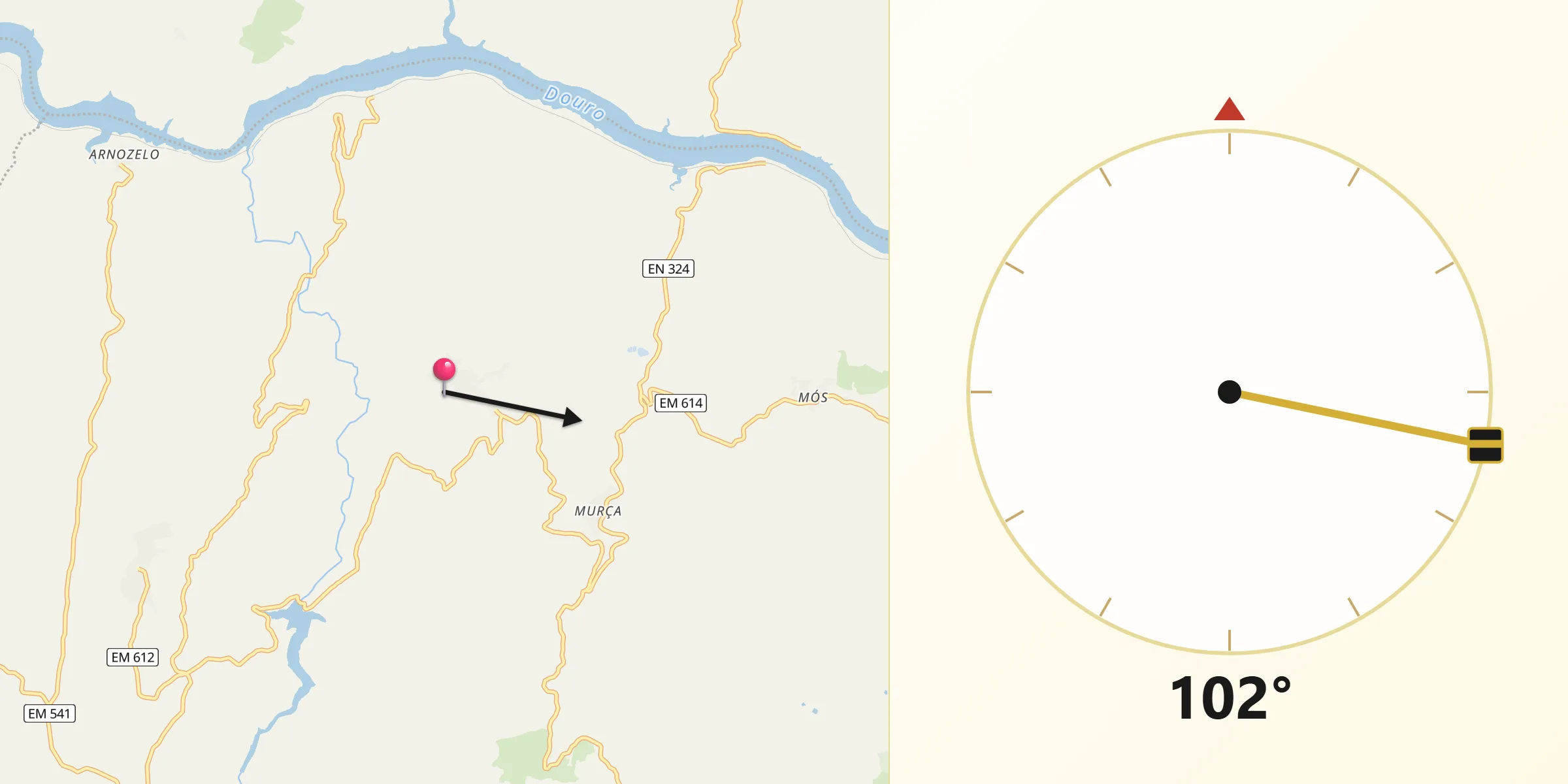 Direção da Qibla a partir de Seixas