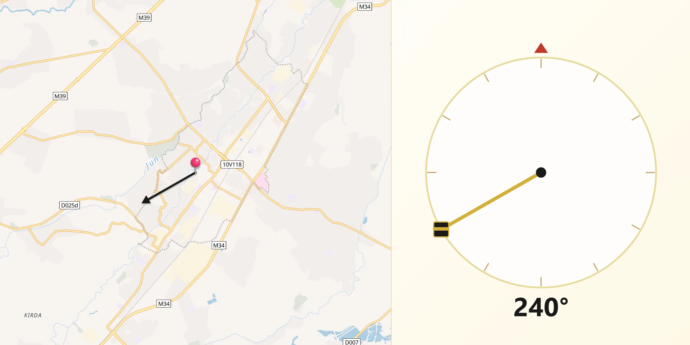 Direction vers la Qibla depuis Yangiyŭl