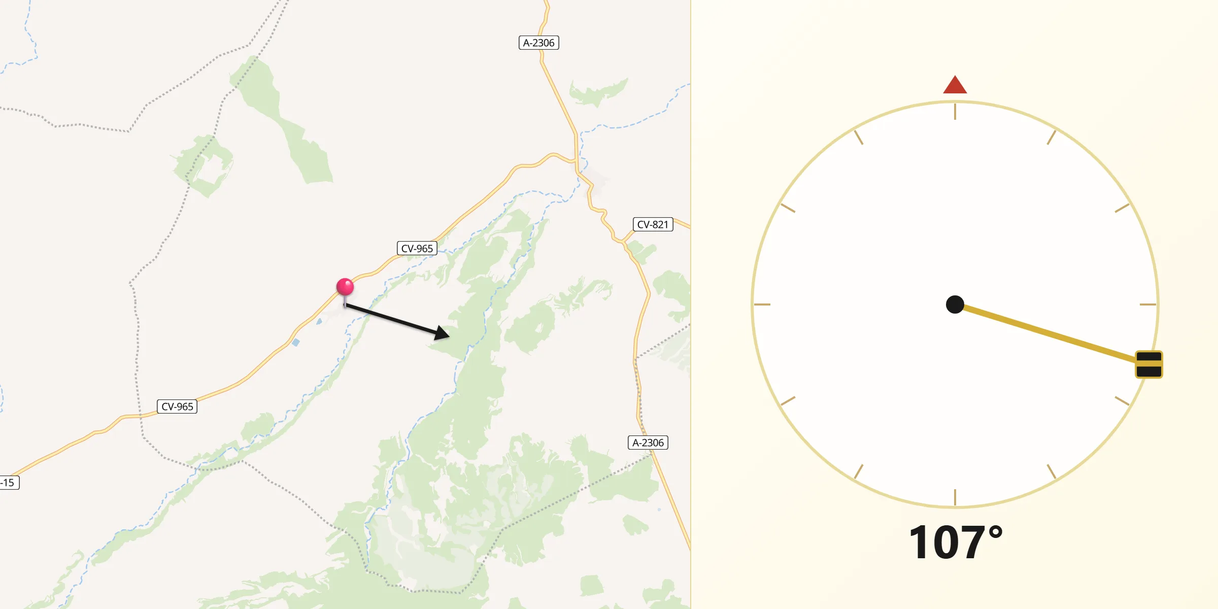 Dirección de la Qibla desde Plenas
