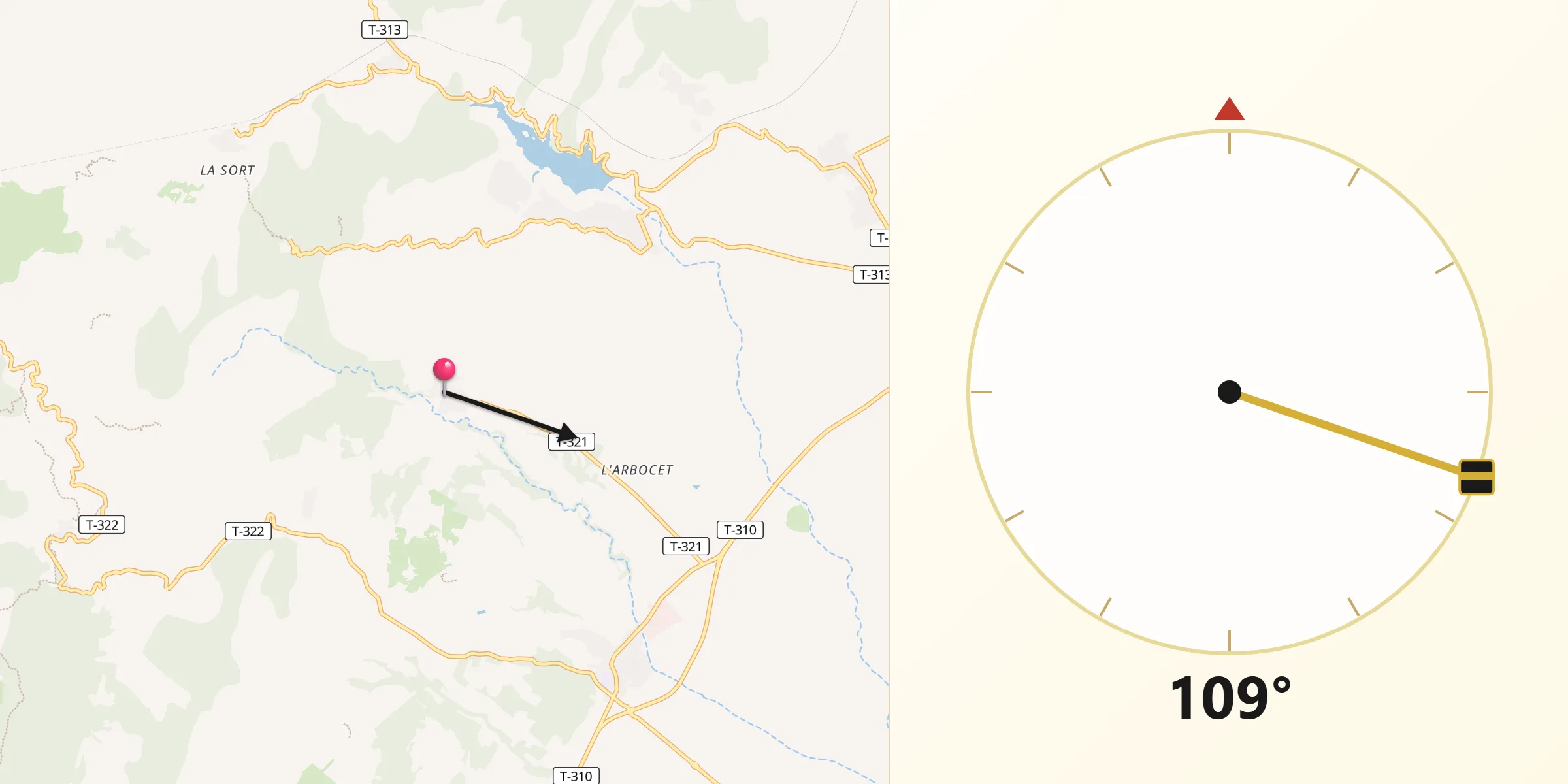 Dirección de la Qibla desde Vilanova d'Escornalbou