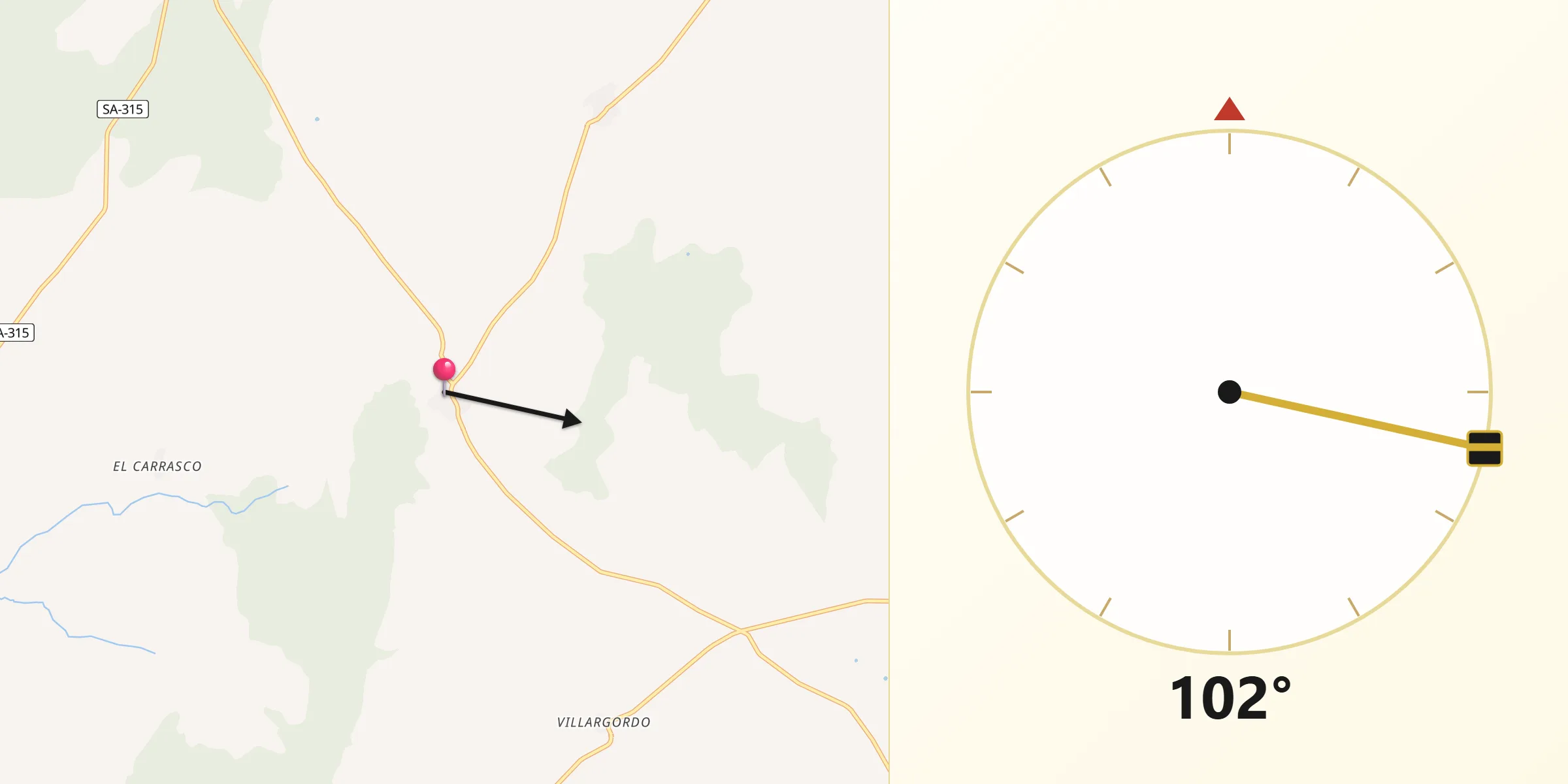 Dirección de la Qibla desde Brincones