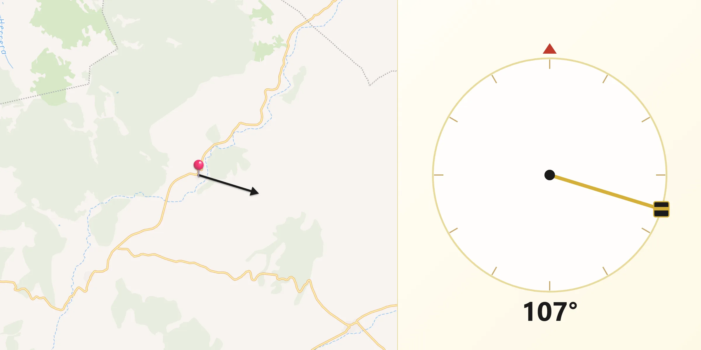 Dirección de la Qibla desde Santa Cruz de Nogueras