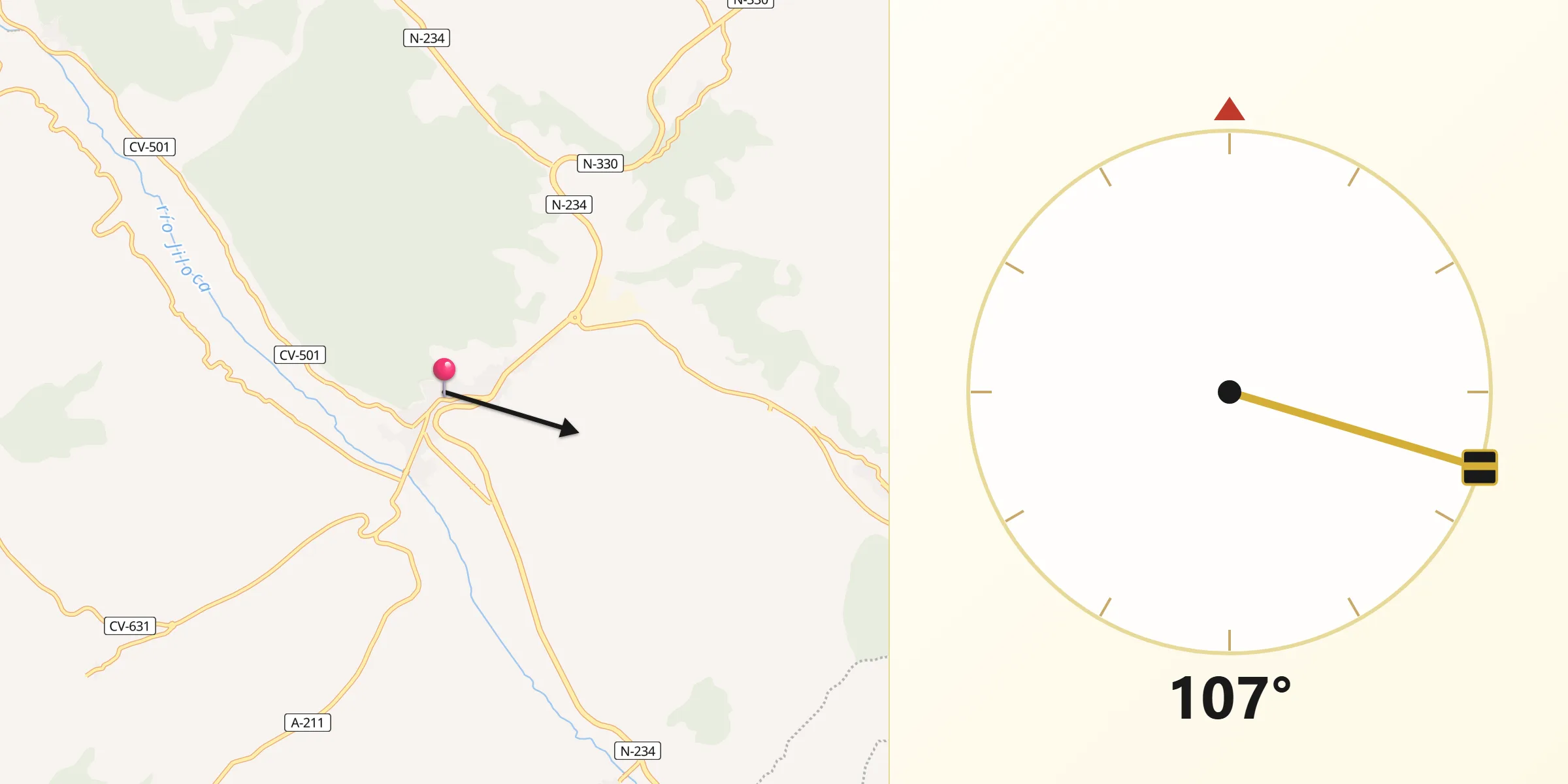 Dirección de la Qibla desde Daroca