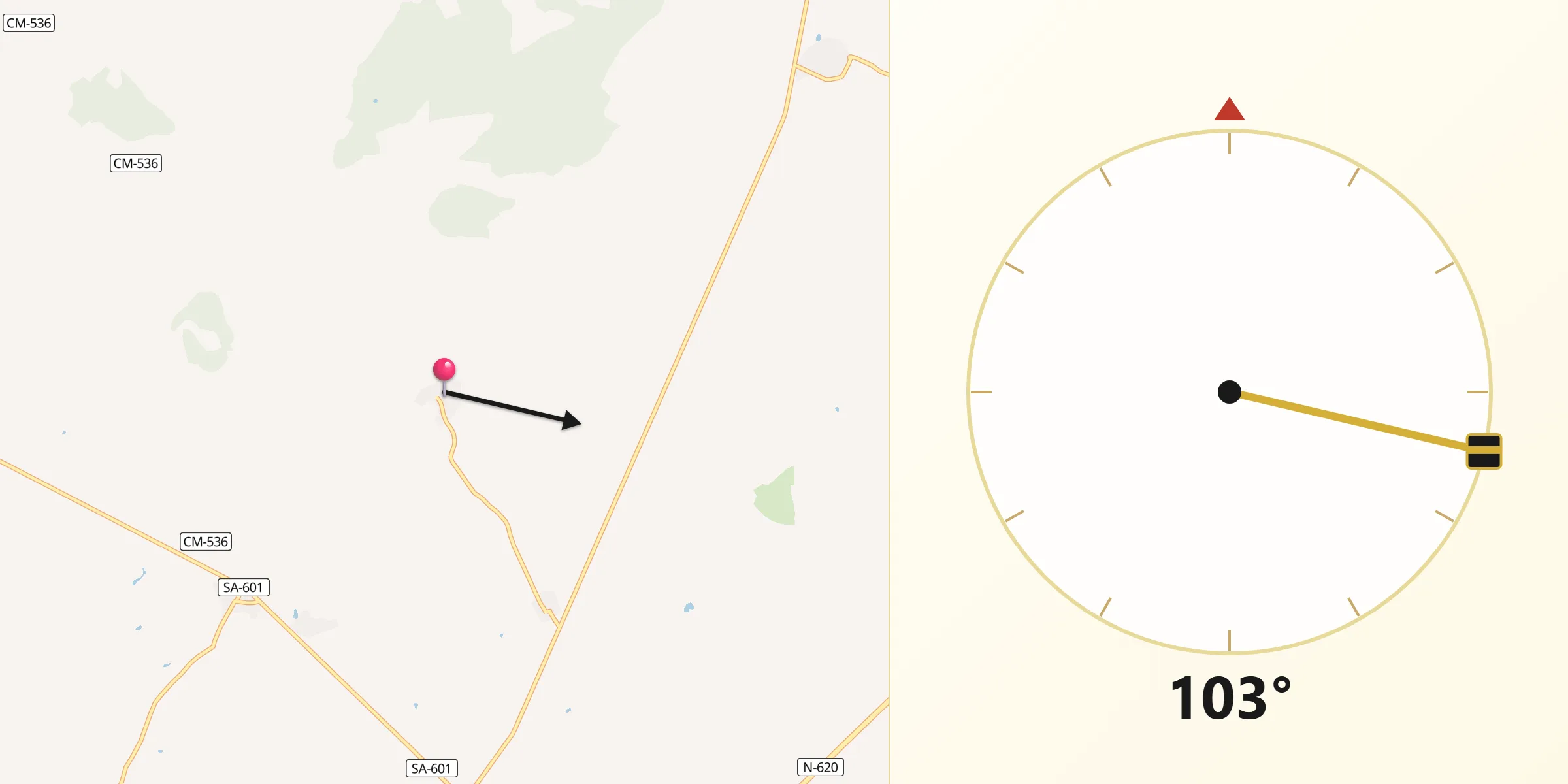 Dirección de la Qibla desde Tardáguila