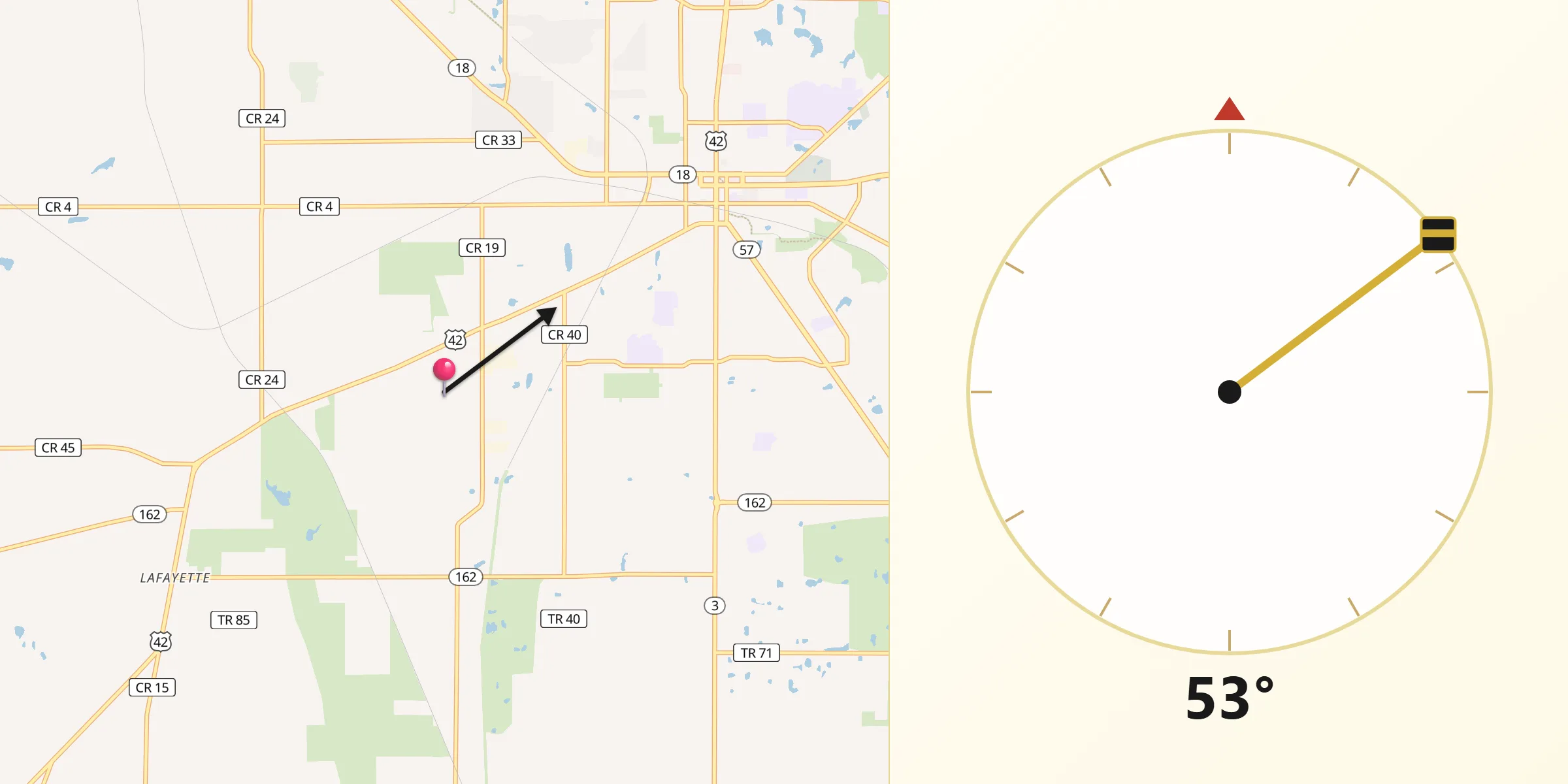 Qibla Direction from Medina County