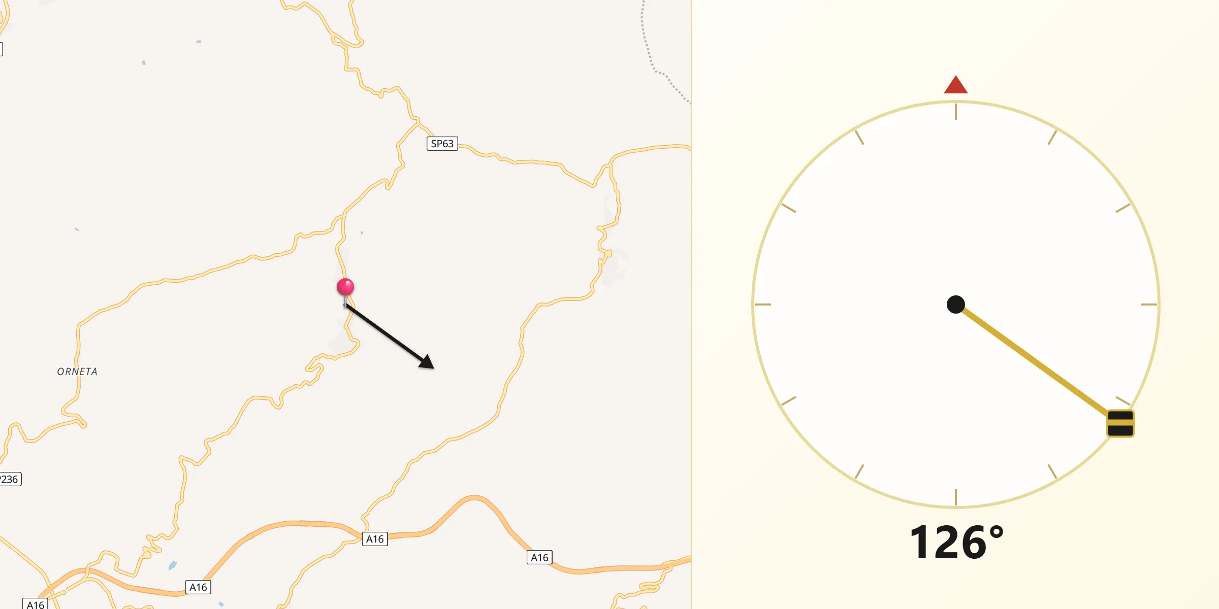 Direzione della Qibla da Villanova del Battista