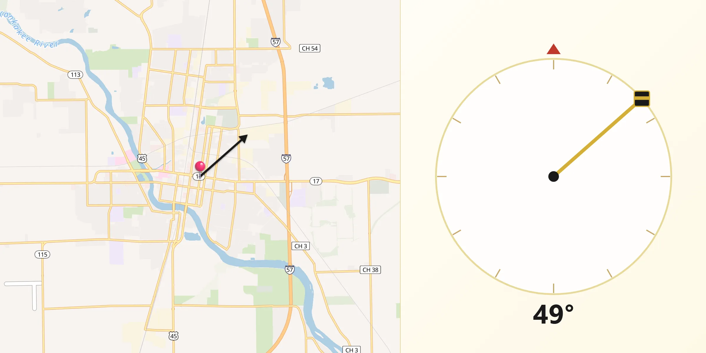 Qibla Direction from Kankakee