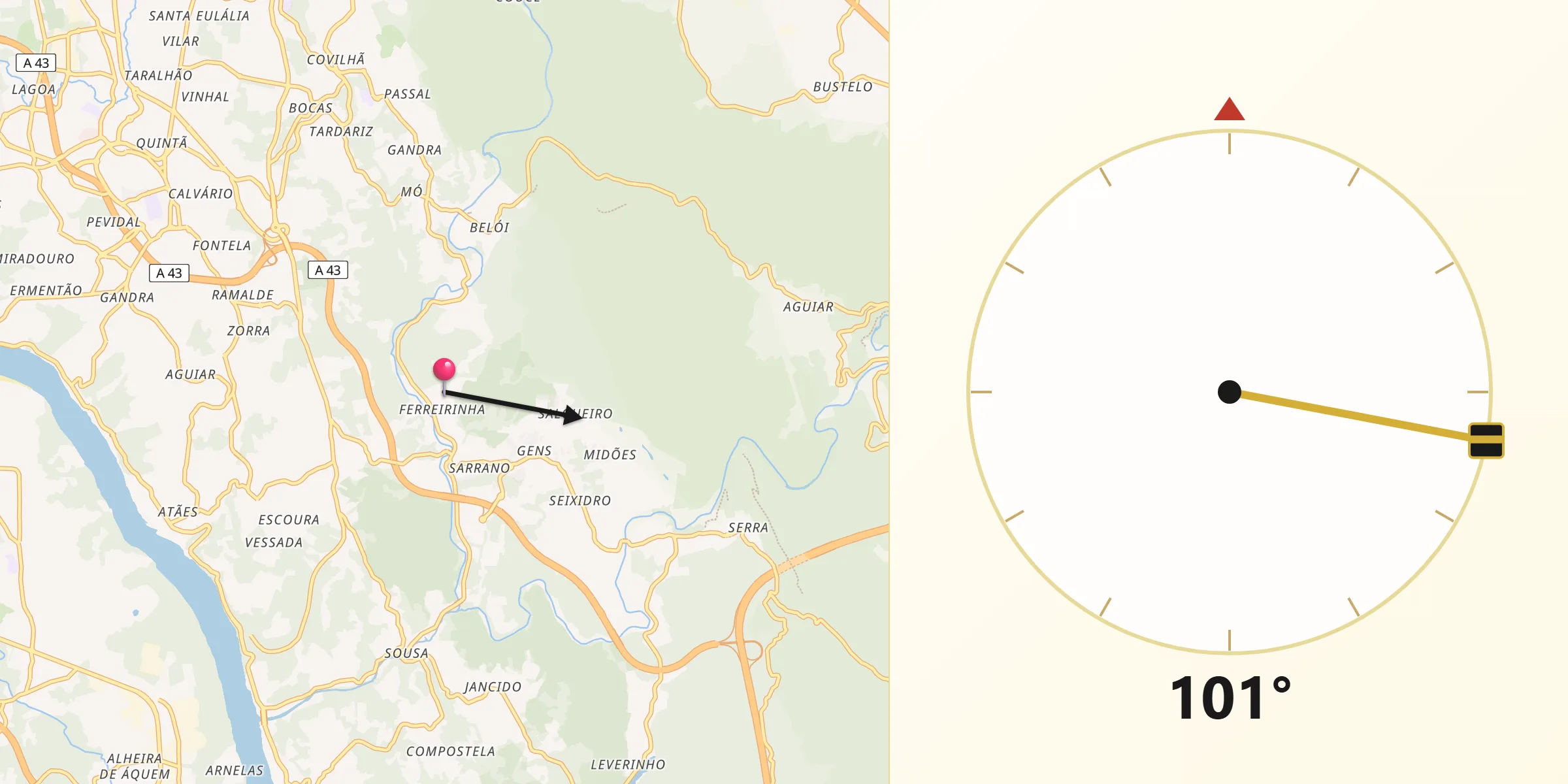 Direção da Qibla a partir de Gondomar