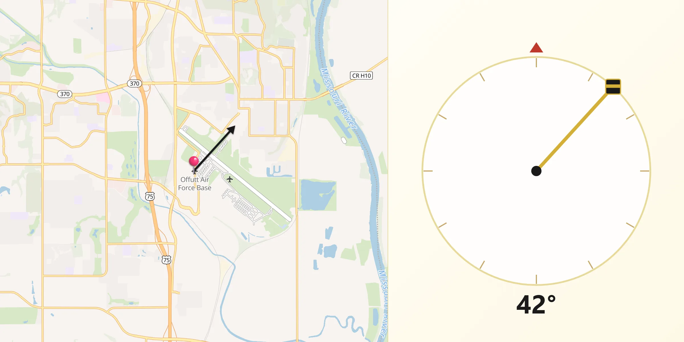Qibla Direction from Offutt Air Force Base