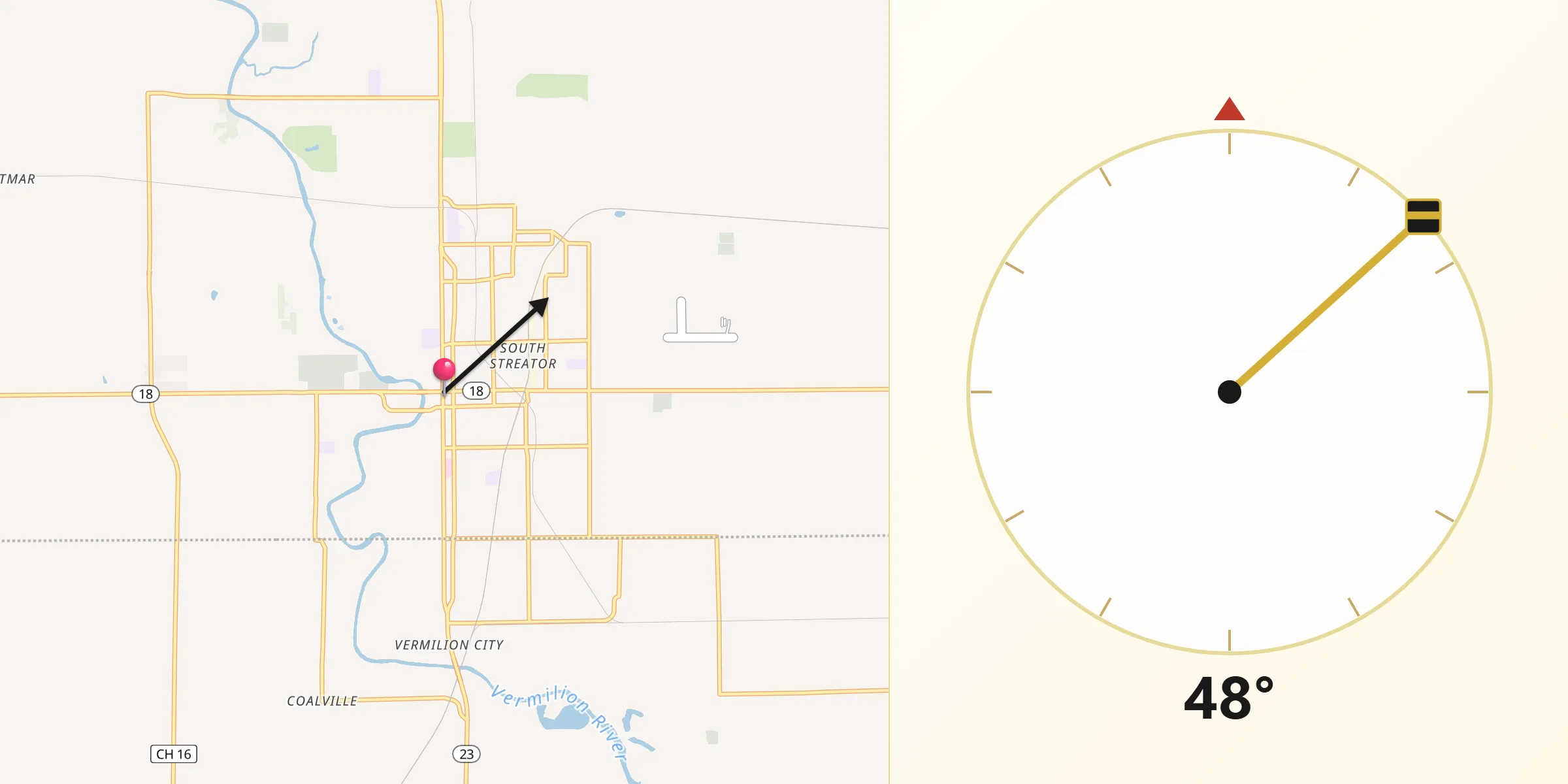 Qibla Direction from Streator