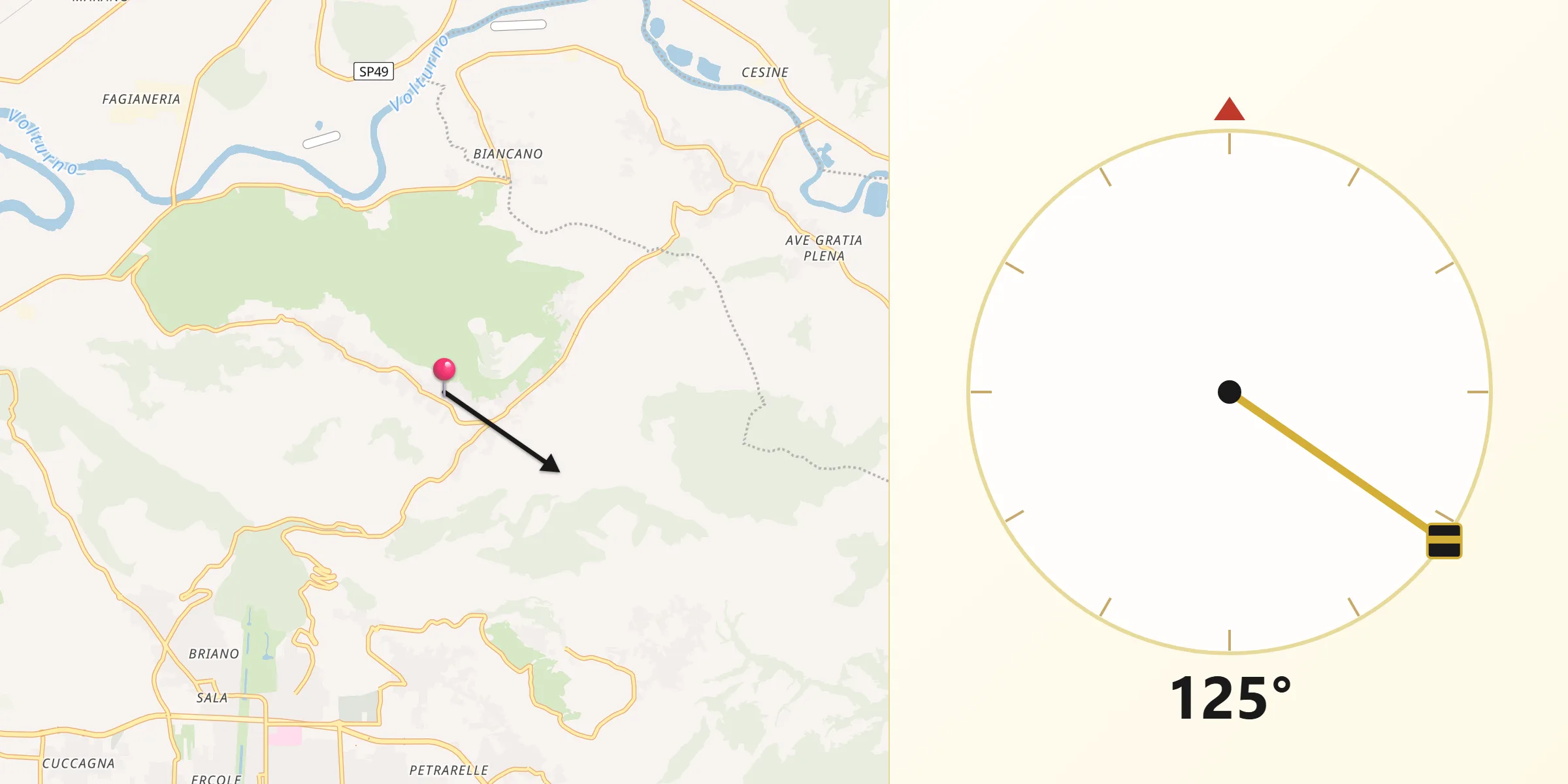 Direzione della Qibla da Castel Morrone