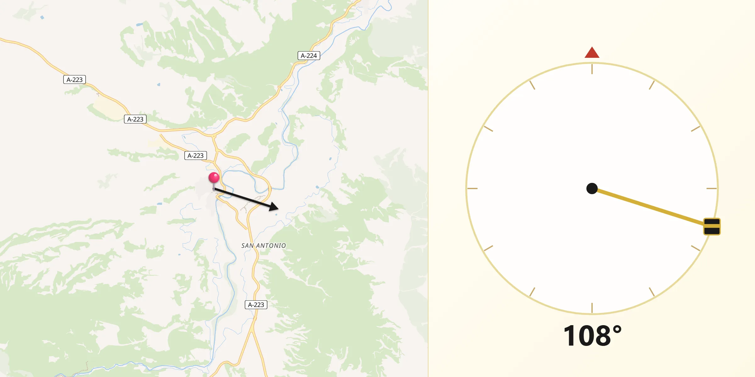 Dirección de la Qibla desde Albalate del Arzobispo