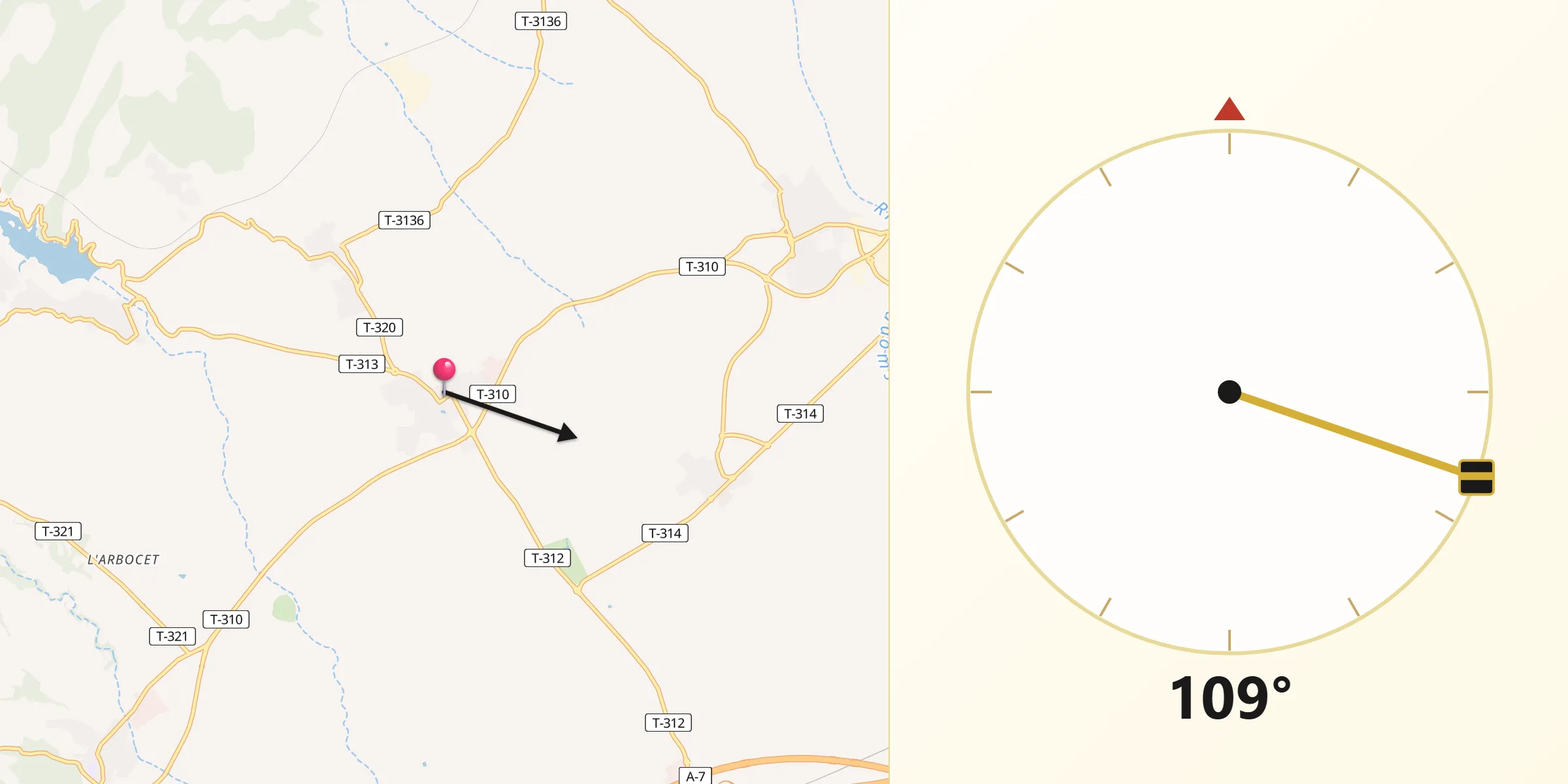 Dirección de la Qibla desde Montbrió del Camp