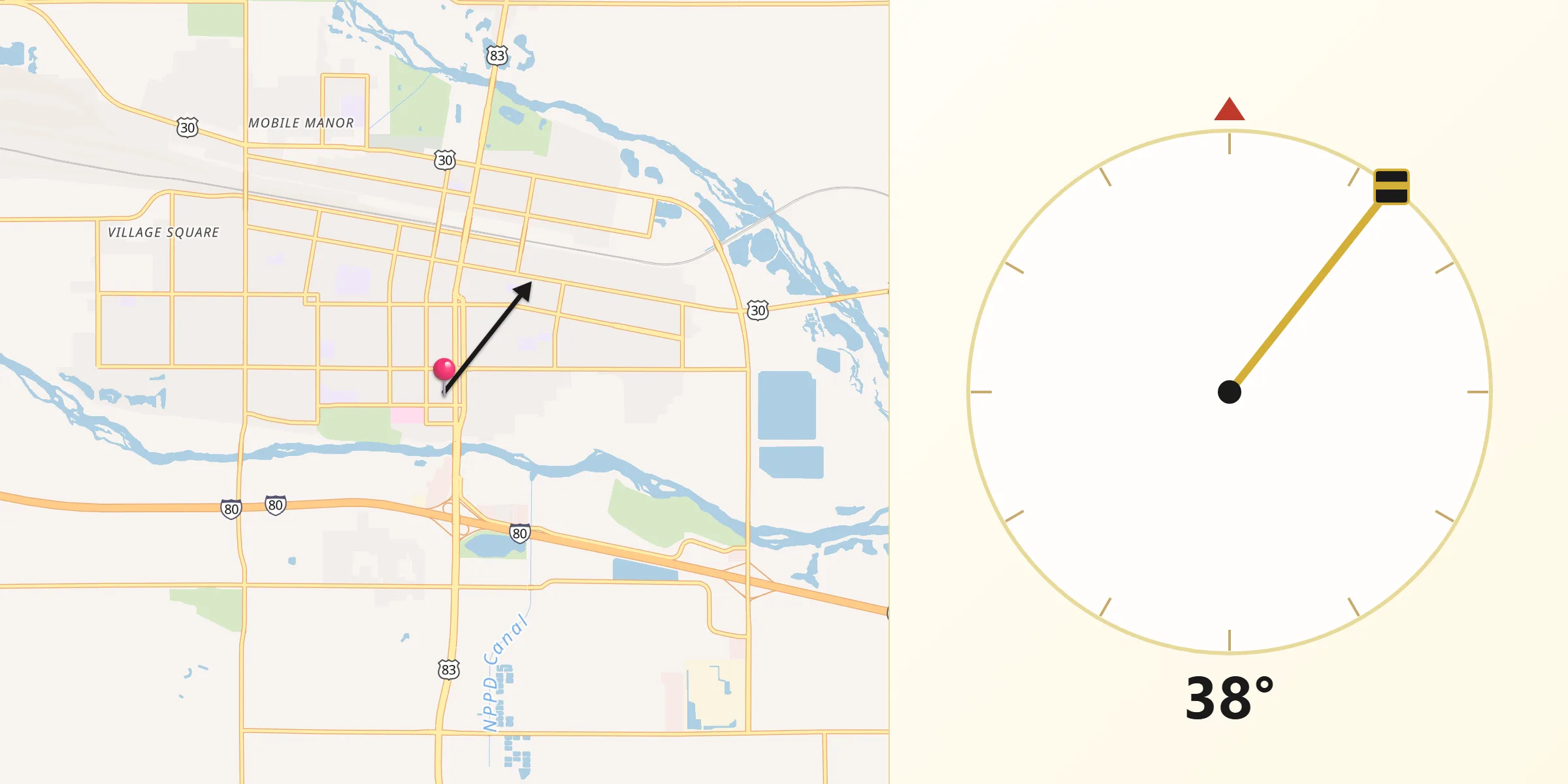 Qibla Direction from North Platte