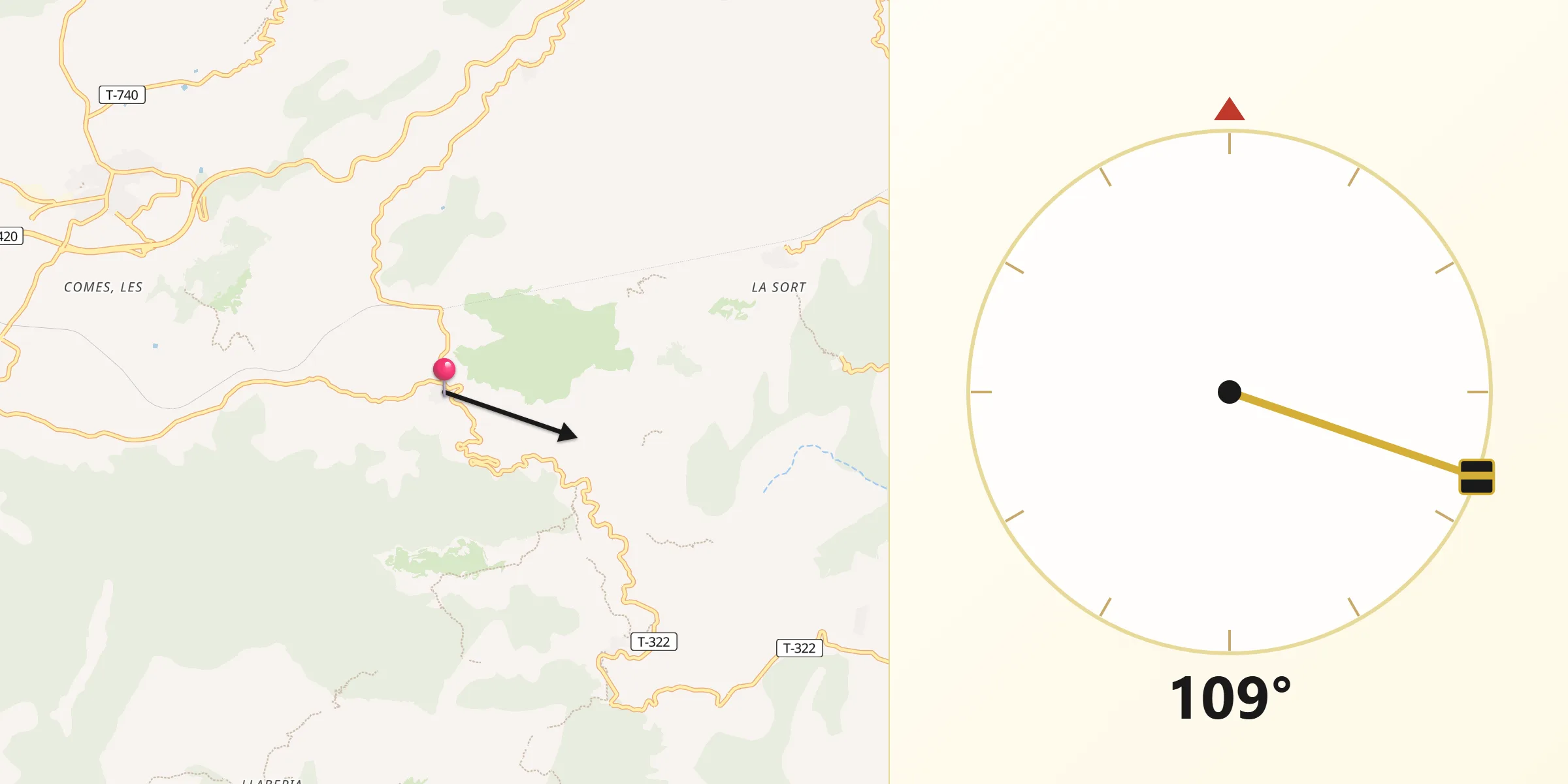 Dirección de la Qibla desde Torre de Fontaubella