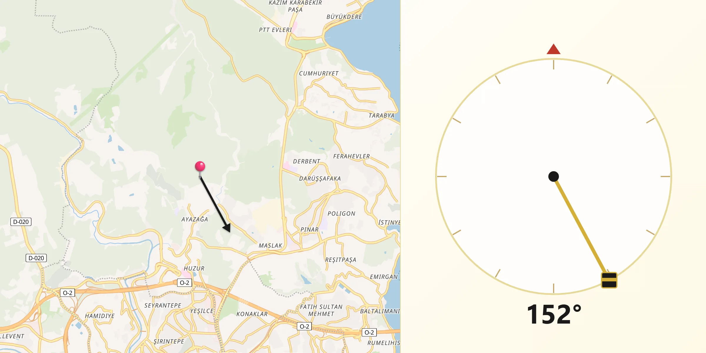 Dirección de la Qibla desde Şişli