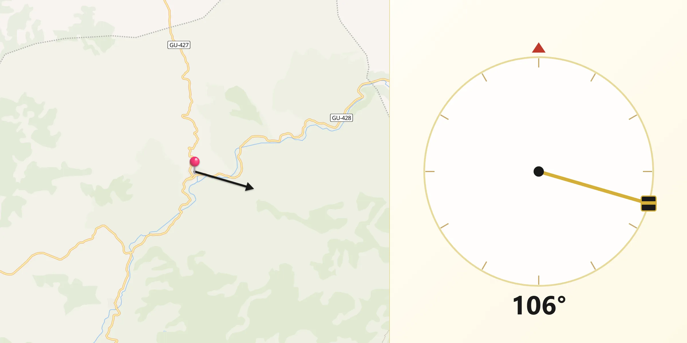 Dirección de la Qibla desde Villel de Mesa
