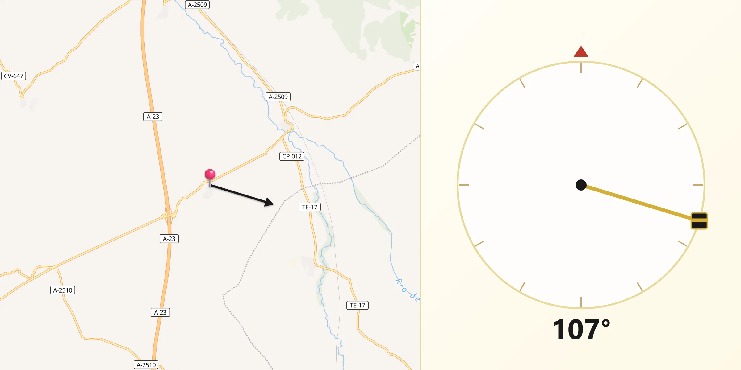 Dirección de la Qibla desde Romanos