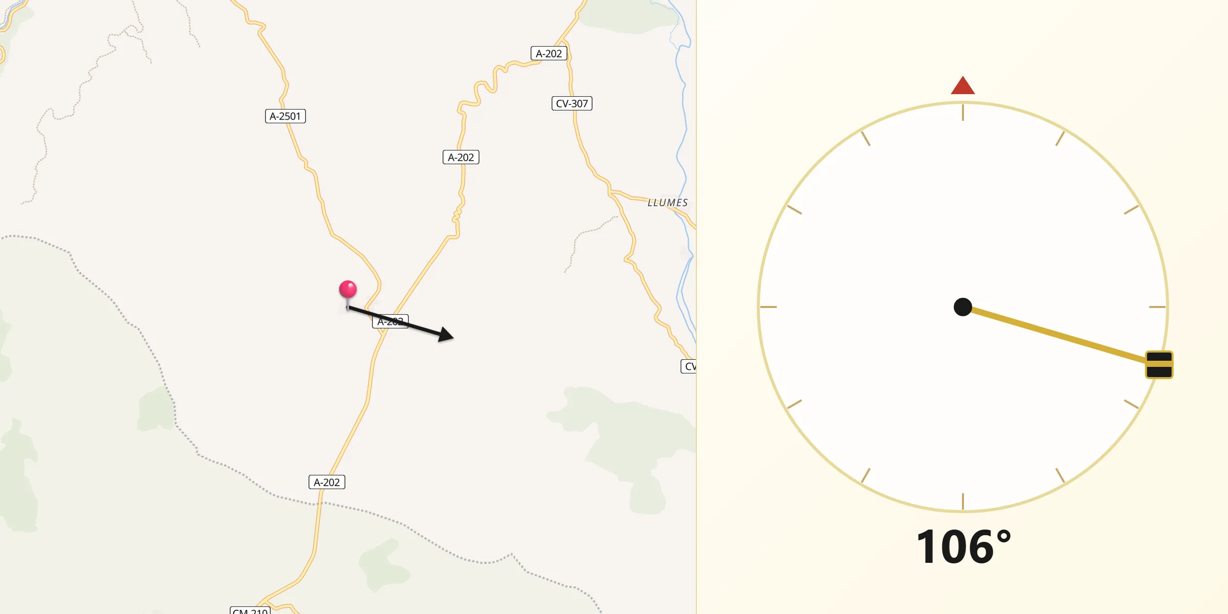 Dirección de la Qibla desde Campillo de Aragón