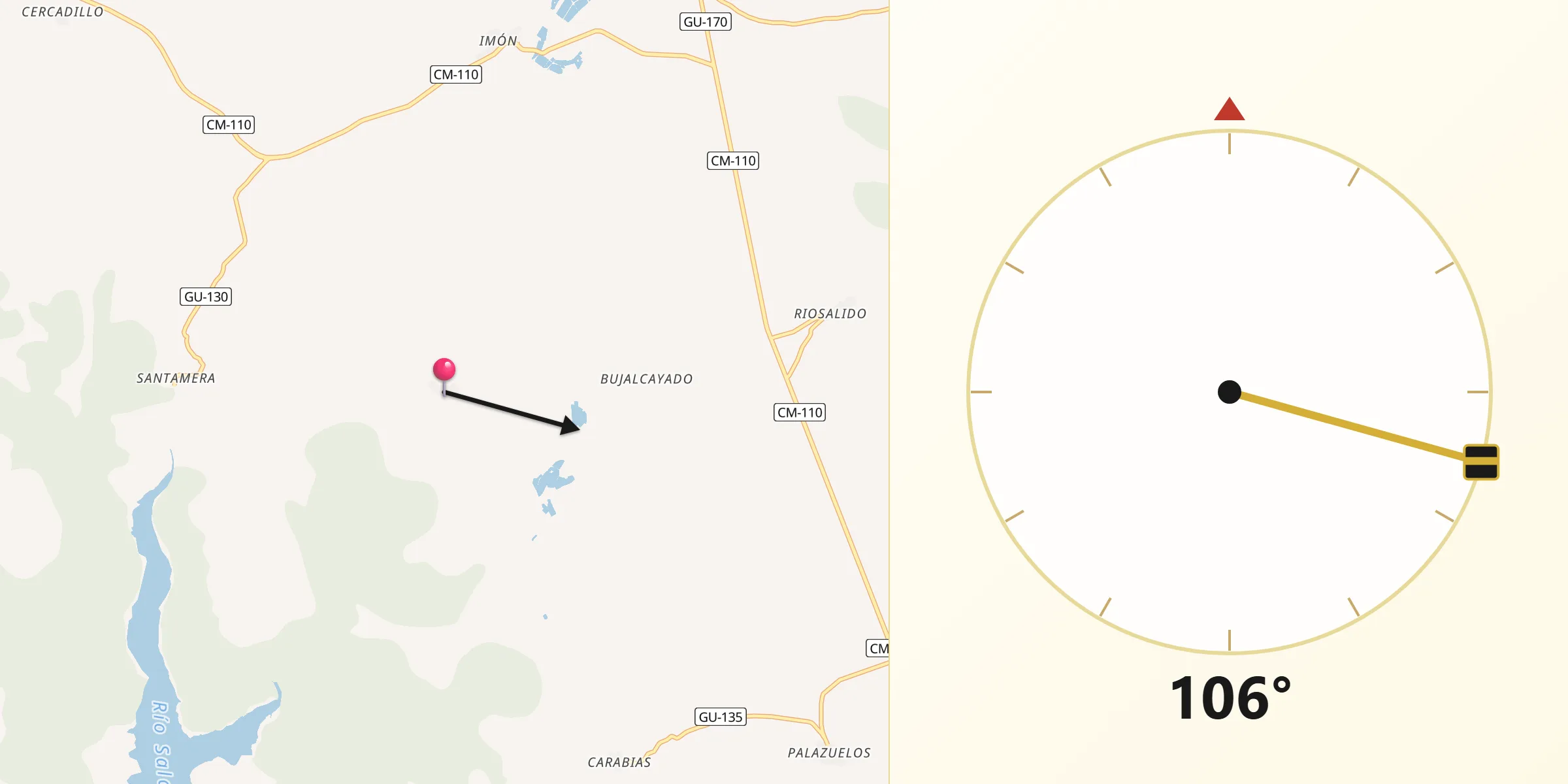 Dirección de la Qibla desde La Olmeda de Jadraque