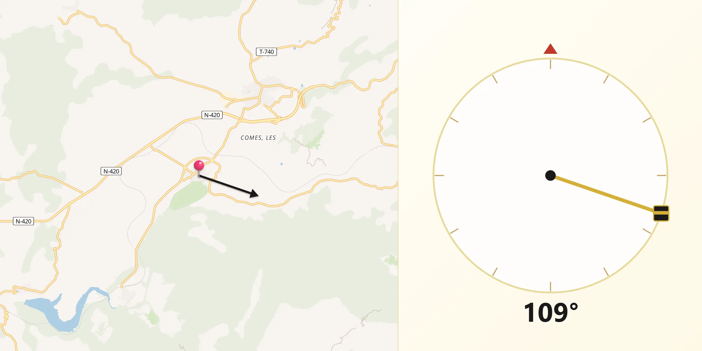 Dirección de la Qibla desde Marçà