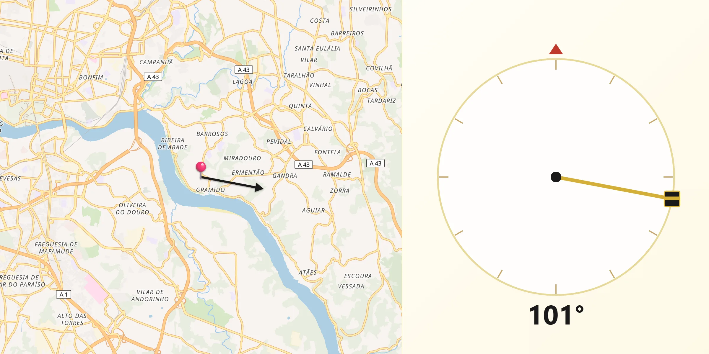 Direção da Qibla a partir de Valbom