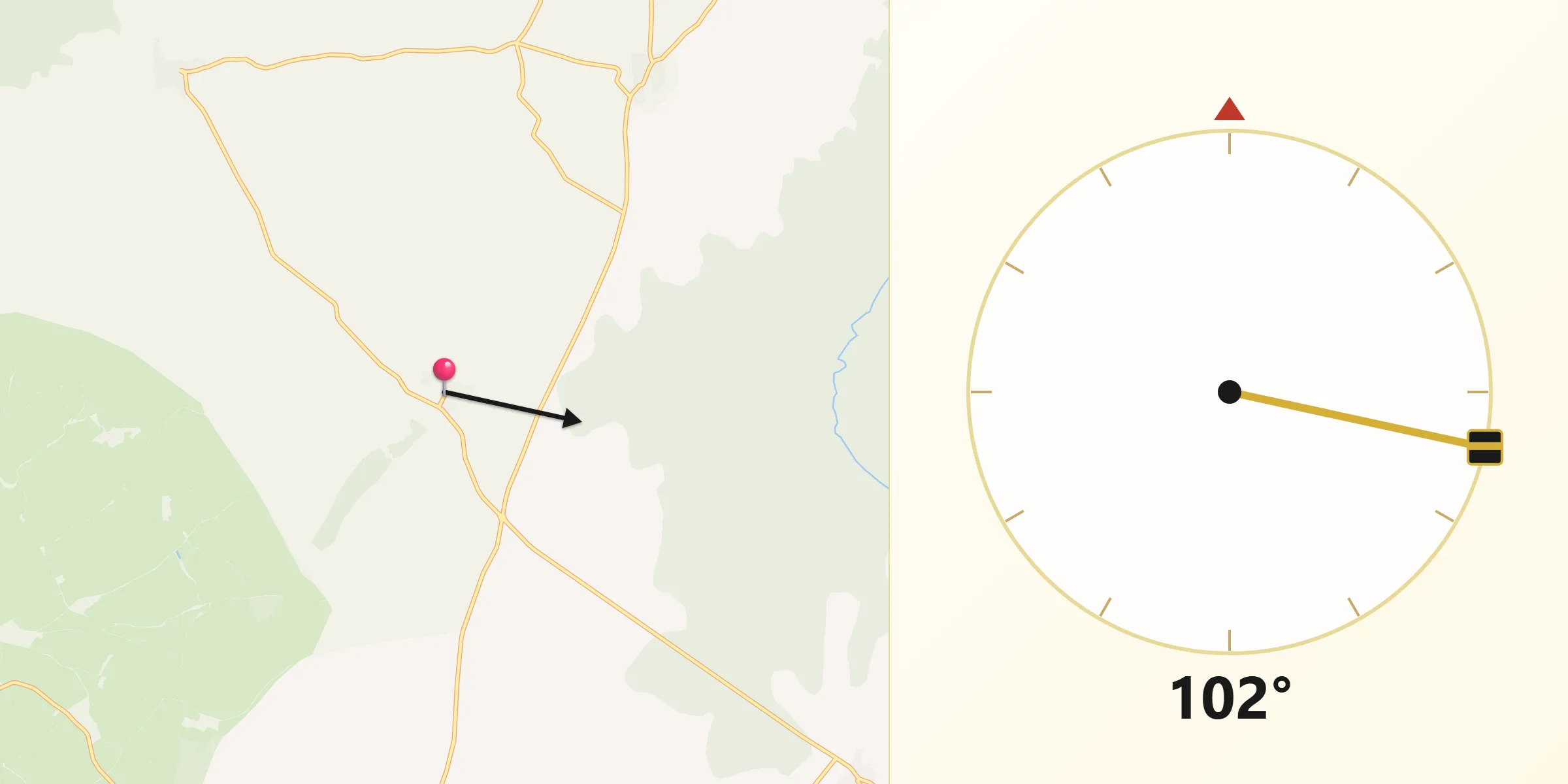 Dirección de la Qibla desde Cerezal de Peñahorcada