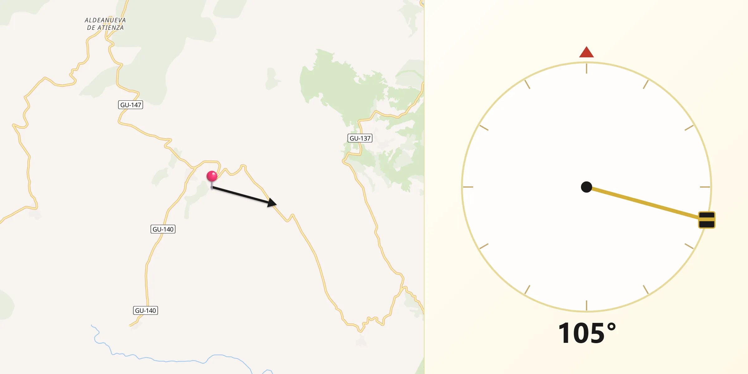 Dirección de la Qibla desde Bustares