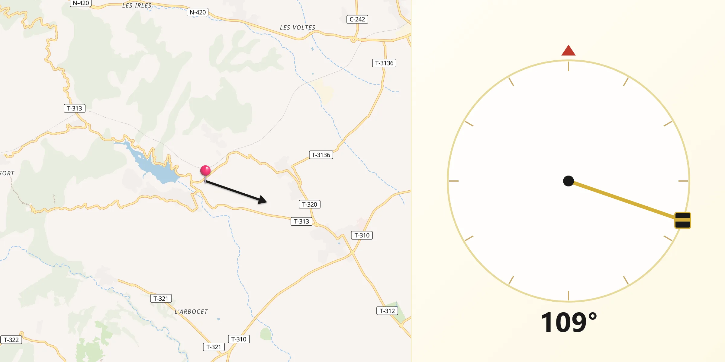 Dirección de la Qibla desde Riudecanyes